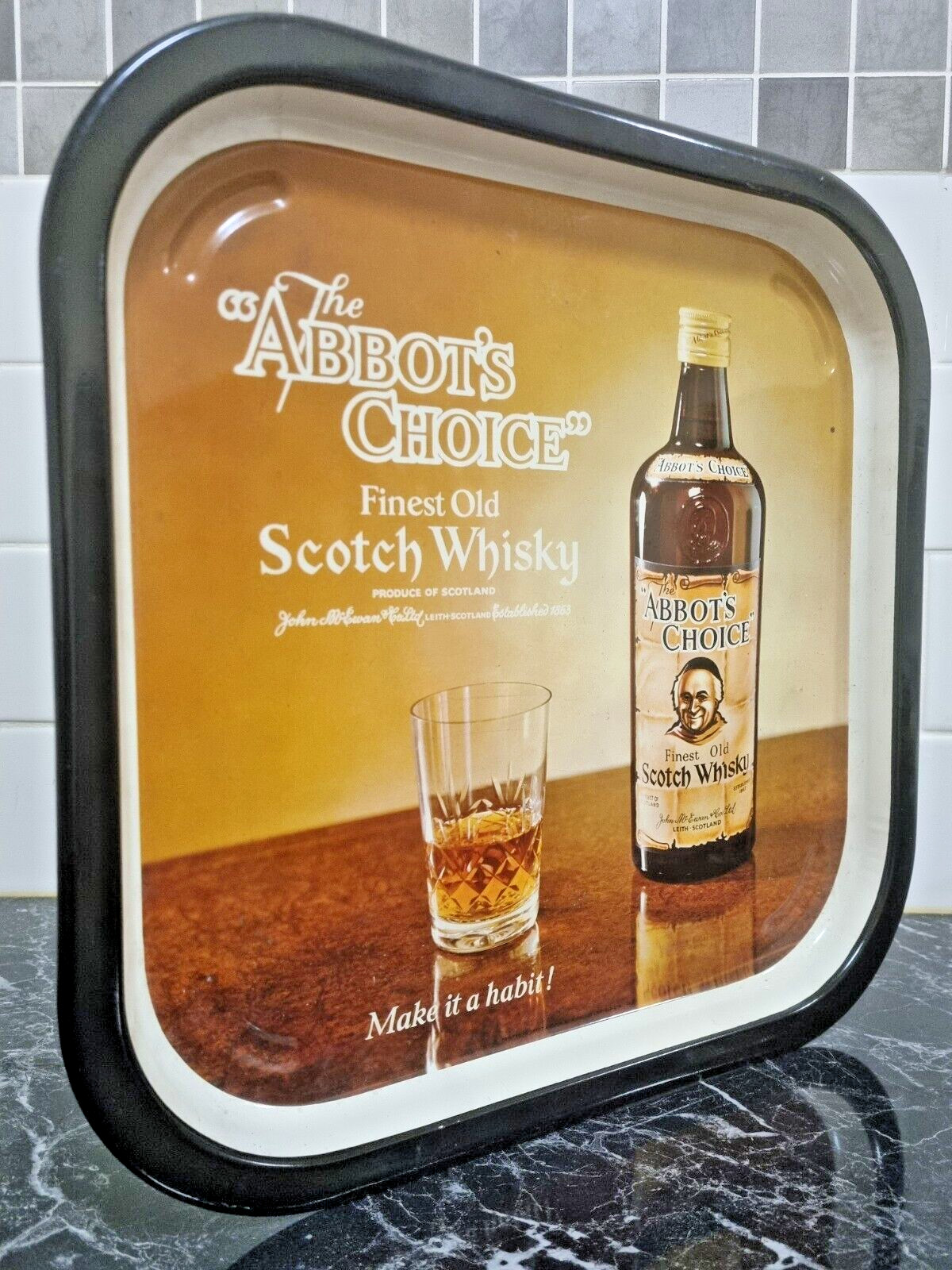 Vintage Abbott\'s Choice Finest Scotch Whiskey Tin Tray Advertising Memorabillia 