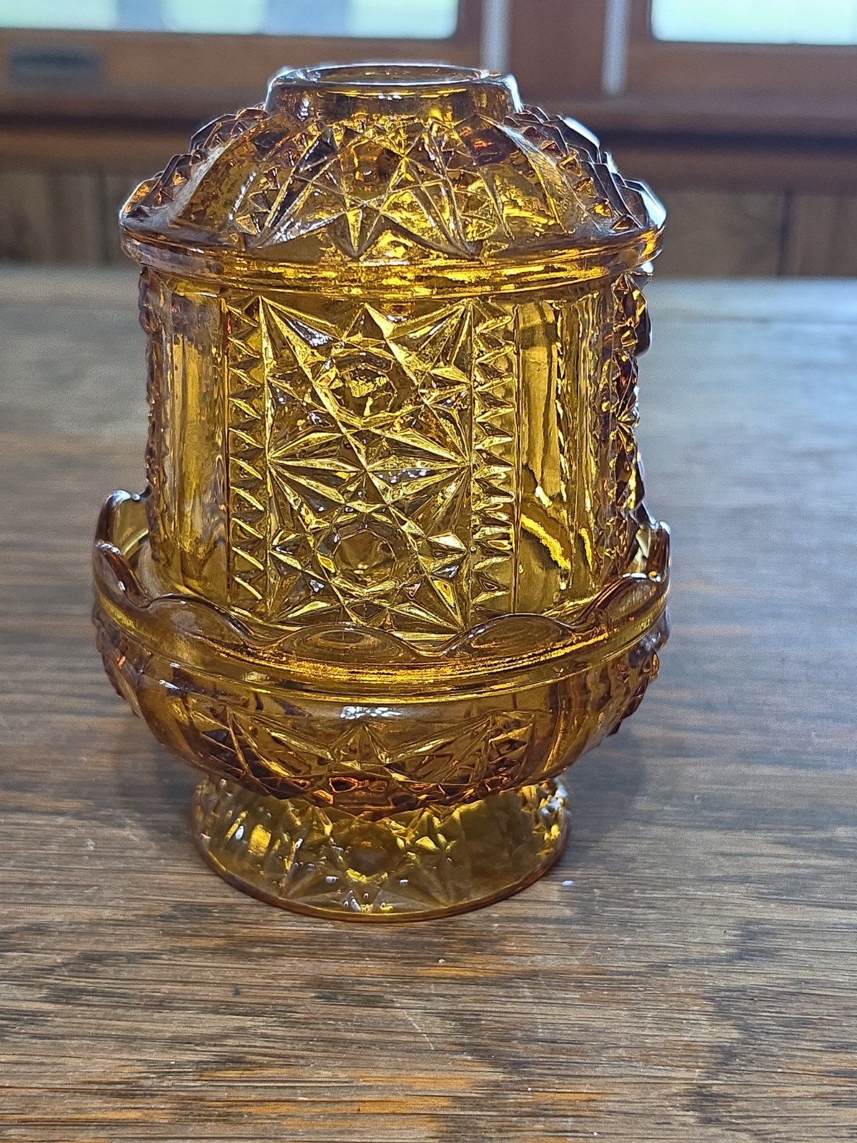Vintage Amber Glass Fairy Lamp Covered Candle Light Stars and Bars Style 2 Piece