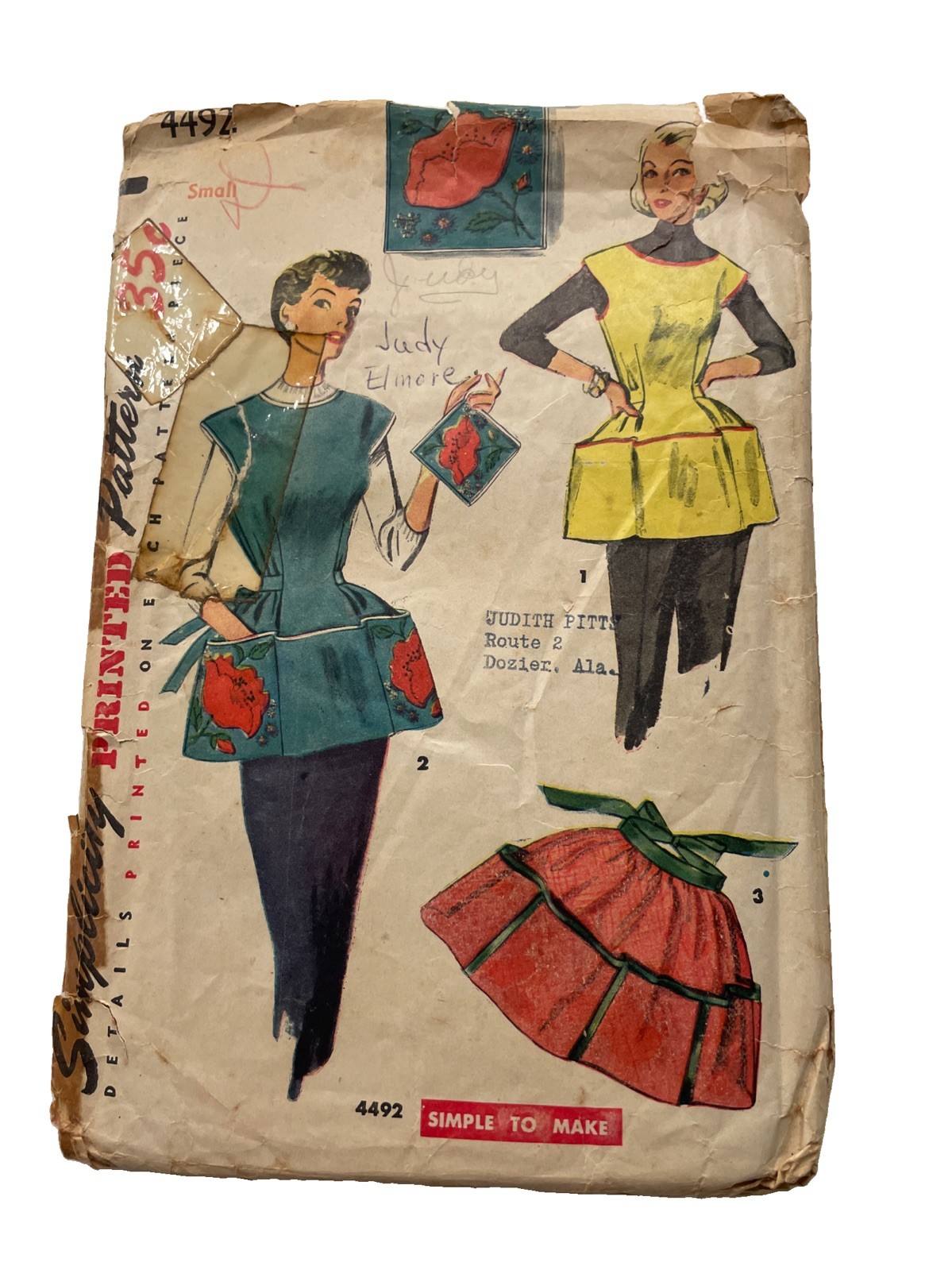 Simplicity 4492 Cobbler Half Apron Pot Holder Pattern Women Small Fair