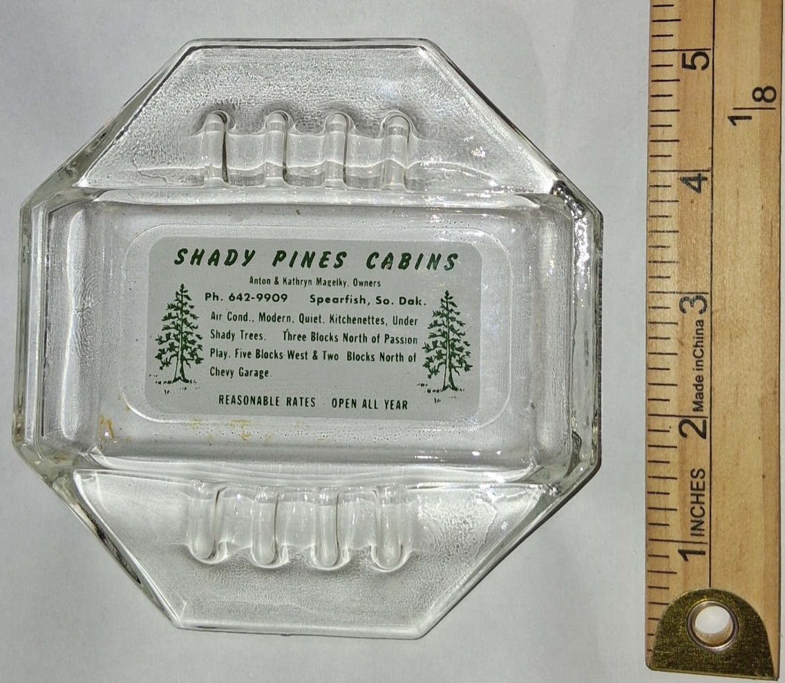 Vintage Shady Pines Cabins Spearfish South Dakota Glass Advertising Ashtray