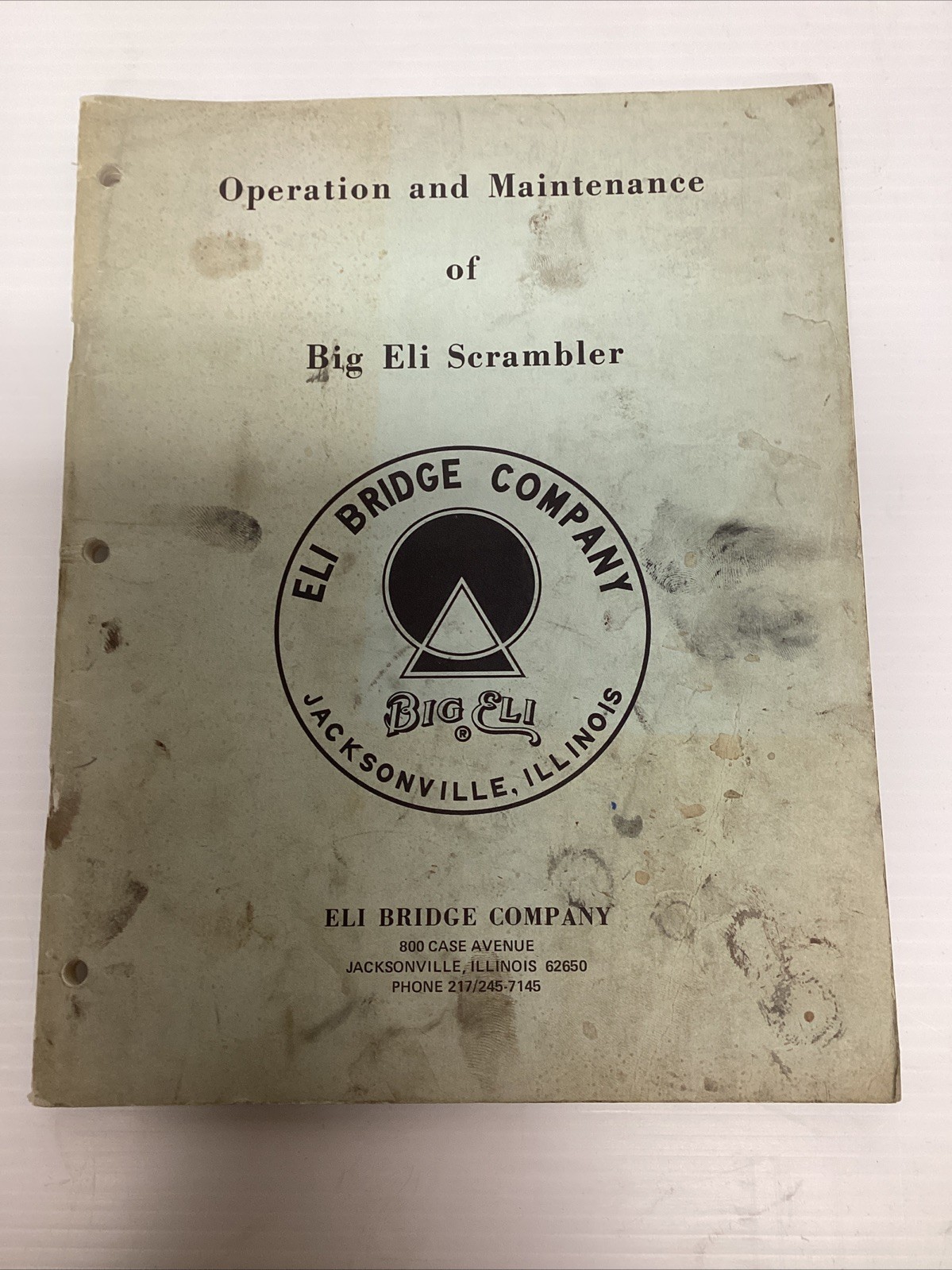 ELI BRIDGE COMPANY SCRAMBLER Amusement Ride Operation/Maintenance Manual~1970s ELI BRIDGE COMPANY SCRAMBLER Amusement Ride Operation/Maintenance Manual~1970s