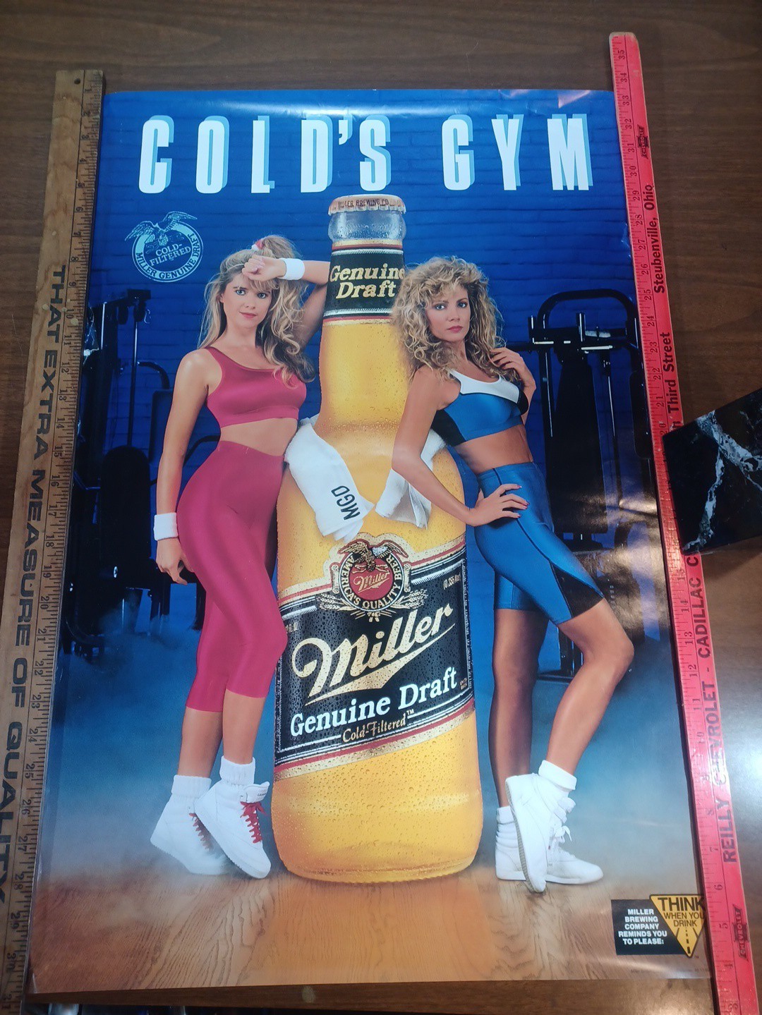 MILLER GENUINE DRAFT BEER POSTER  VINTAGE   GOLD GYM GIRLS 1980s 20\