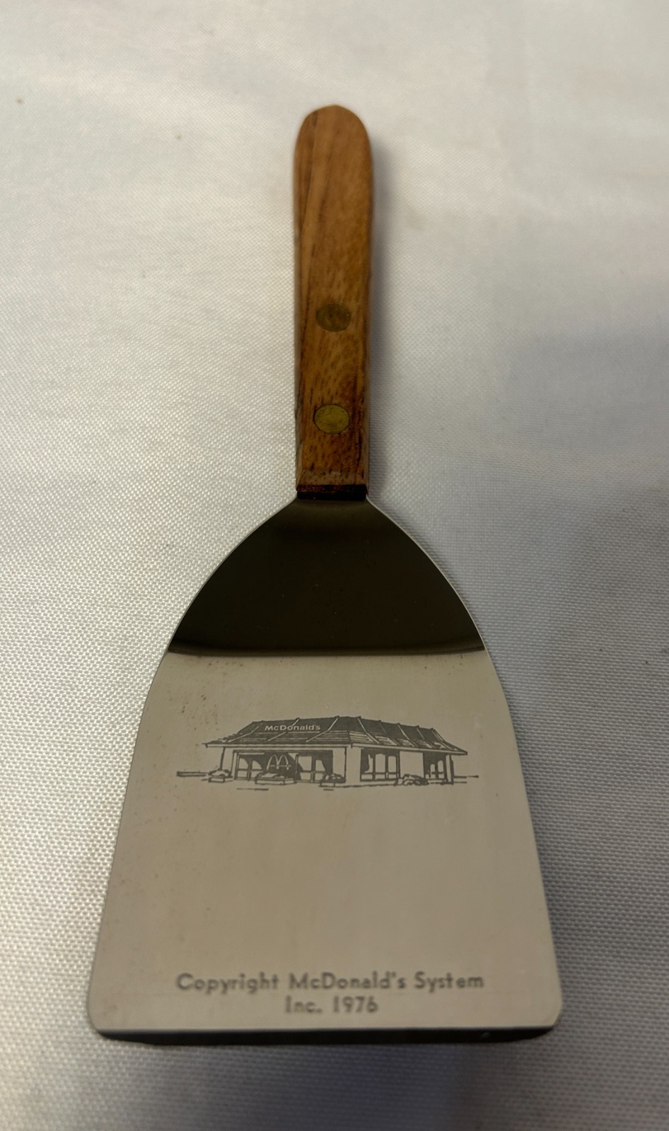 Vintage 1976 McDonald\'s Spatula MINT UNUSED Wood Handle Etched Restaurant Promo