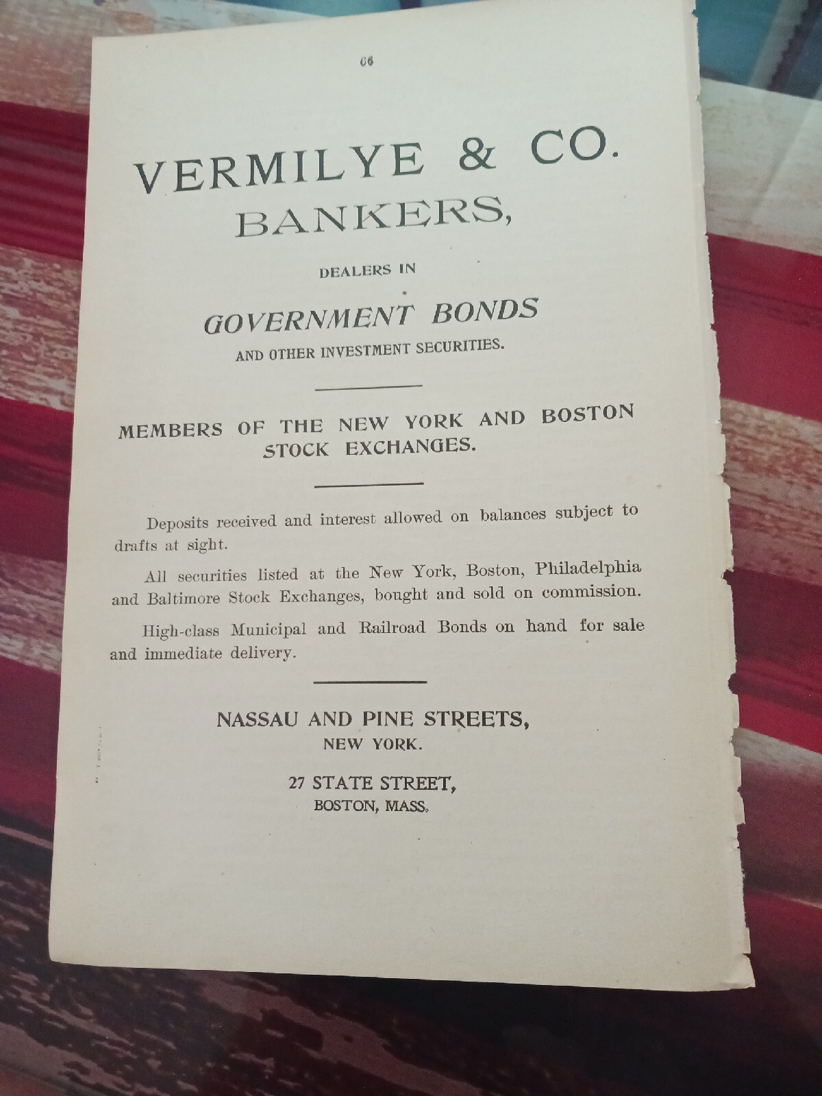 ☆1898 Orginal Print Ad VERMILYE & COMPANY BANKERS government Railroad Bonds NYC