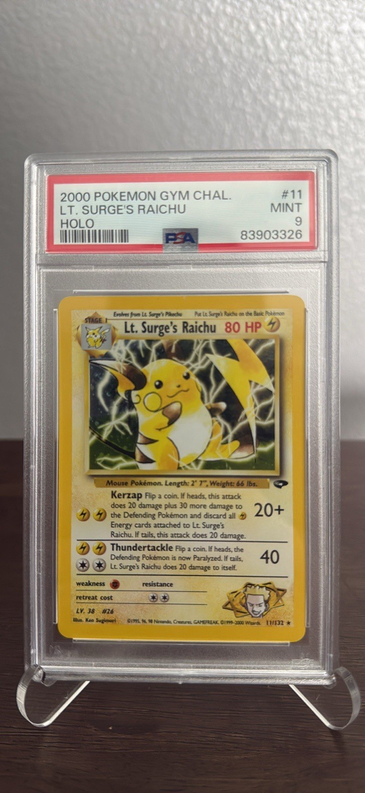 2000 Pokémon Gym Challenge Lt. Surge's Raichu Holo #11 PSA 9