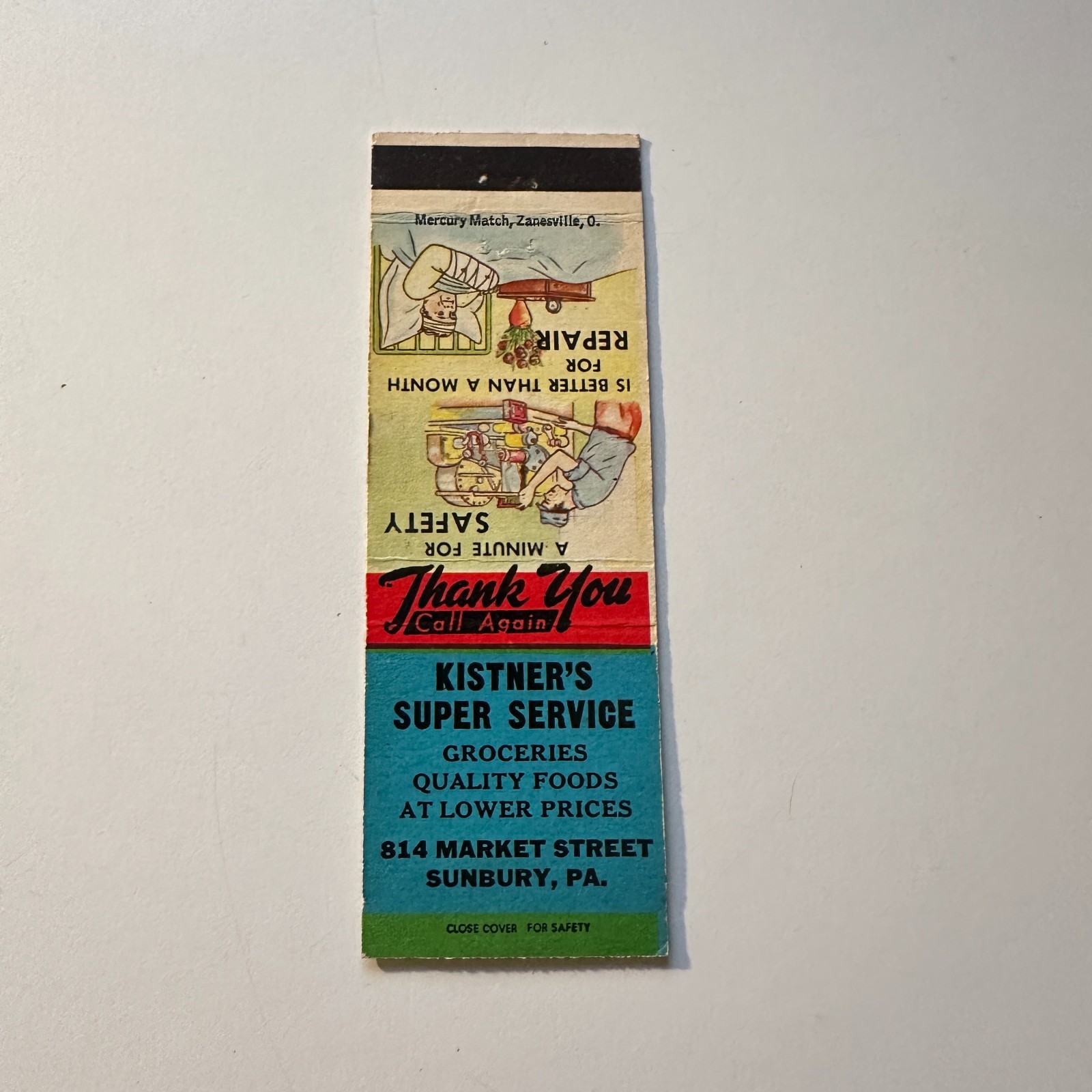 Kistner\'s Super Service Groceries Sunbury PA Vintage Matchbook Cover 5MB126-3-7