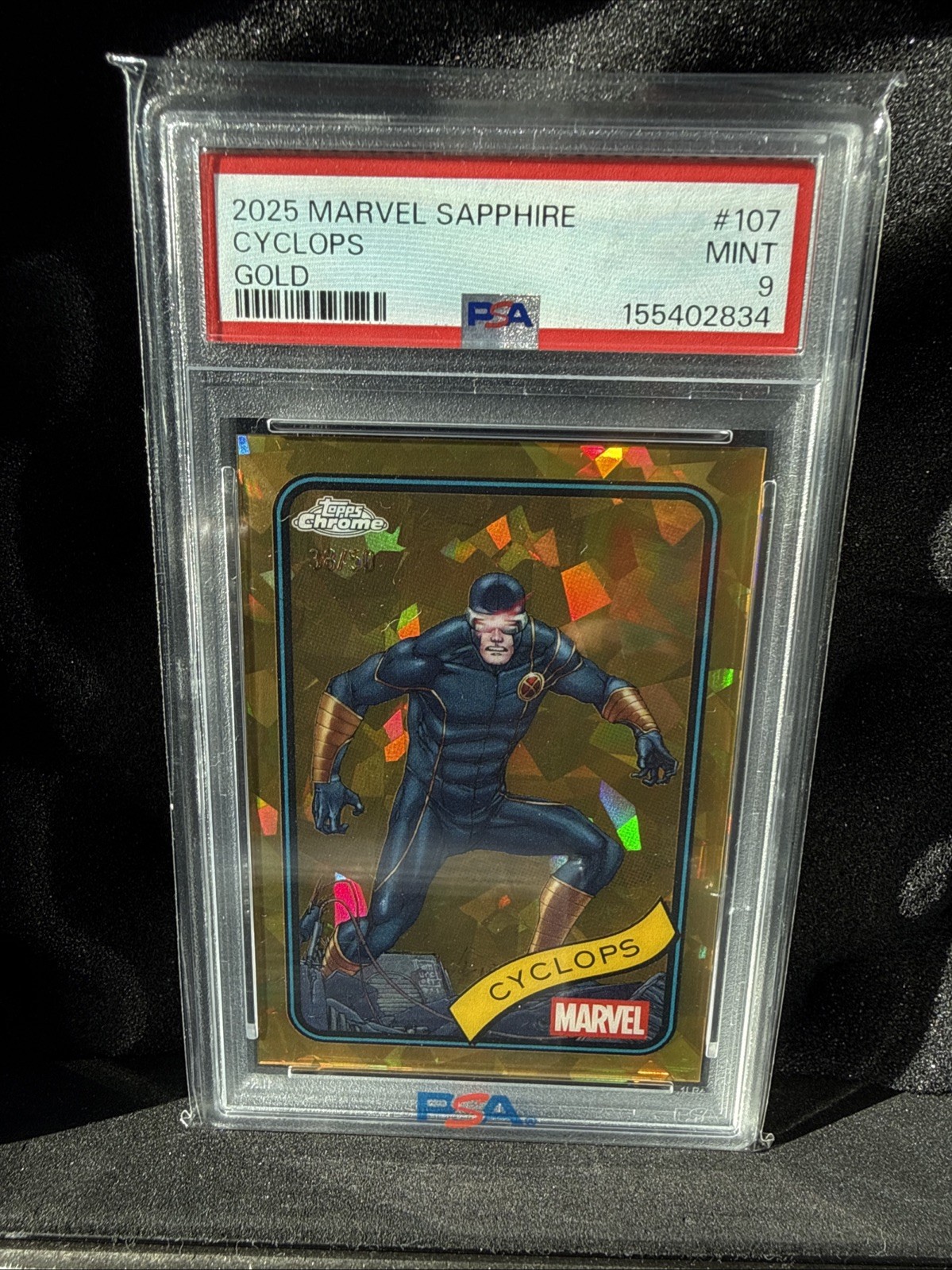 2025 Topps Chrome Marvel Sapphire Cyclops Gold /50 PSA 9 (POP 2 None Higher) 2025 Topps Chrome Marvel Sapphire Cyclops Gold /50 PSA 9 (POP 2 None Higher)