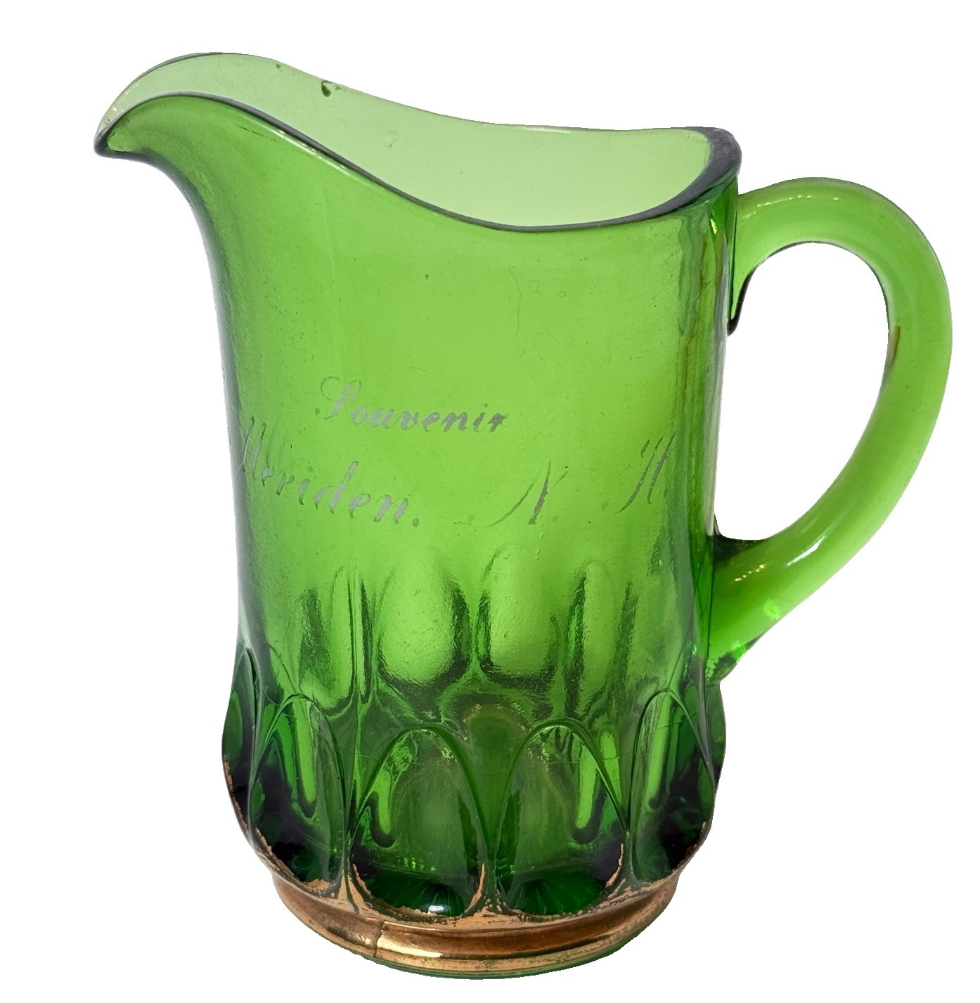 MERIDEN NH NEW HAMPSHIRE Souvenir ANTIQUE DEPRESSION GREEN Glass TRINKET CREAMER MERIDEN NH NEW HAMPSHIRE Souvenir ANTIQUE DEPRESSION GREEN Glass TRINKET CREAMER