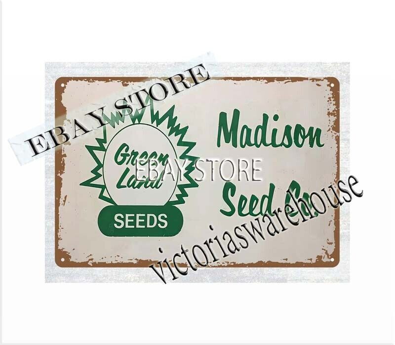 Green Land Seeds Madison Seed Co metal tin sign outdoor art stores plaque