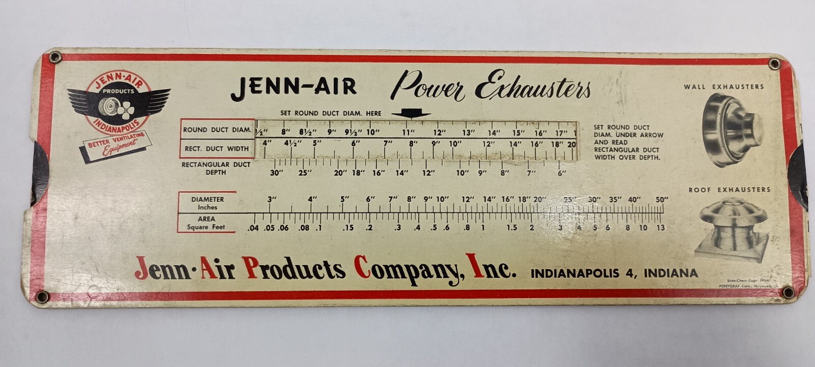 Vintage 1954 JENN-AIR Air Duct Calculator HVAC Air Conditoning Slide Chart Rule