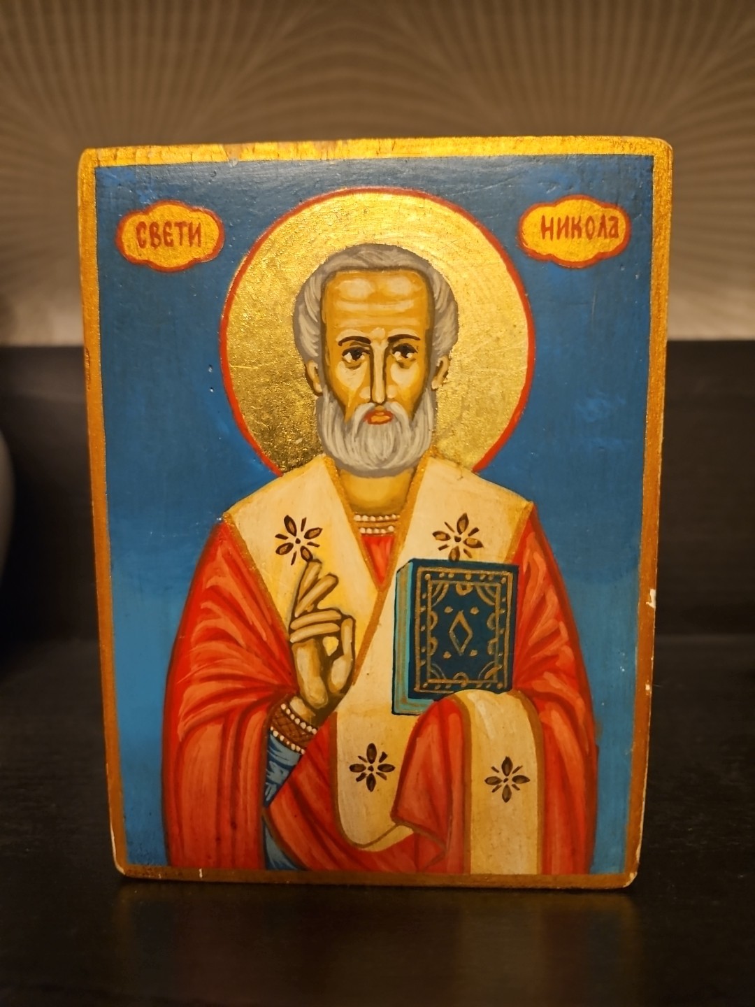RRR RARE Vintage  Hand Painted Orthodox Icon of  ST. NICHOLA