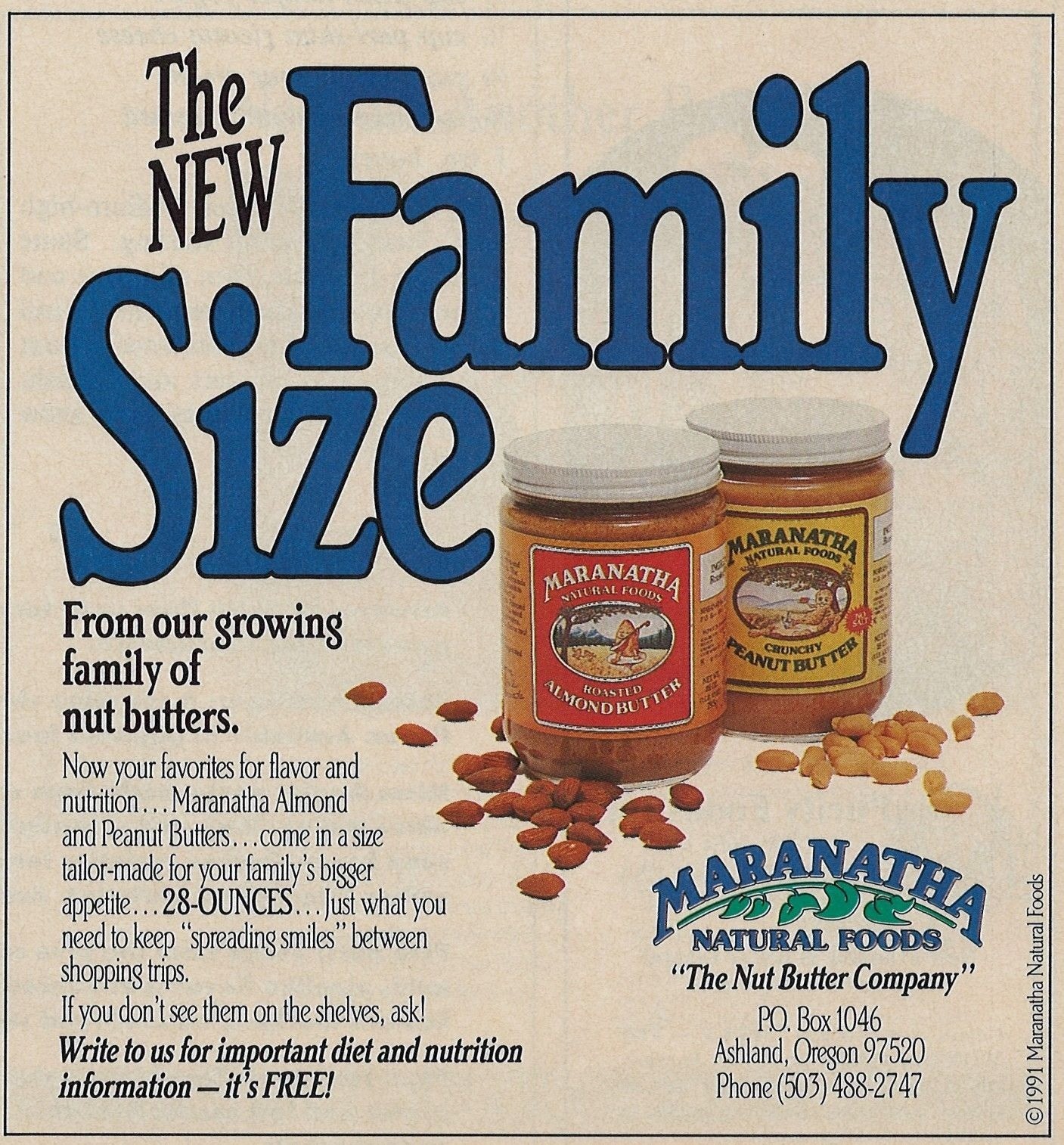 Maranatha Natural Foods Vintage Print Ad 1991 Nut Butters Ashland Oregon u Origi