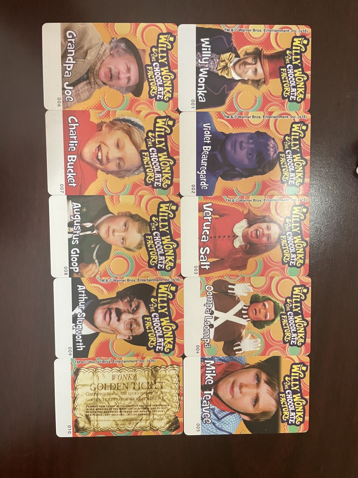 Elaut Willy Wonka Full 10 Card Set With The Golden Ticket-no barcodes or marks