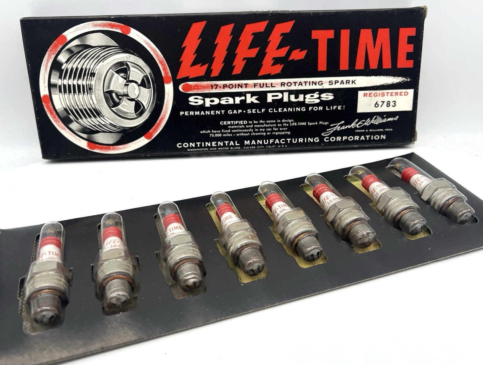 Vintage Life-Time Continental 8 Piece Spark Plug Set 17 Point Fill Rotating NOS