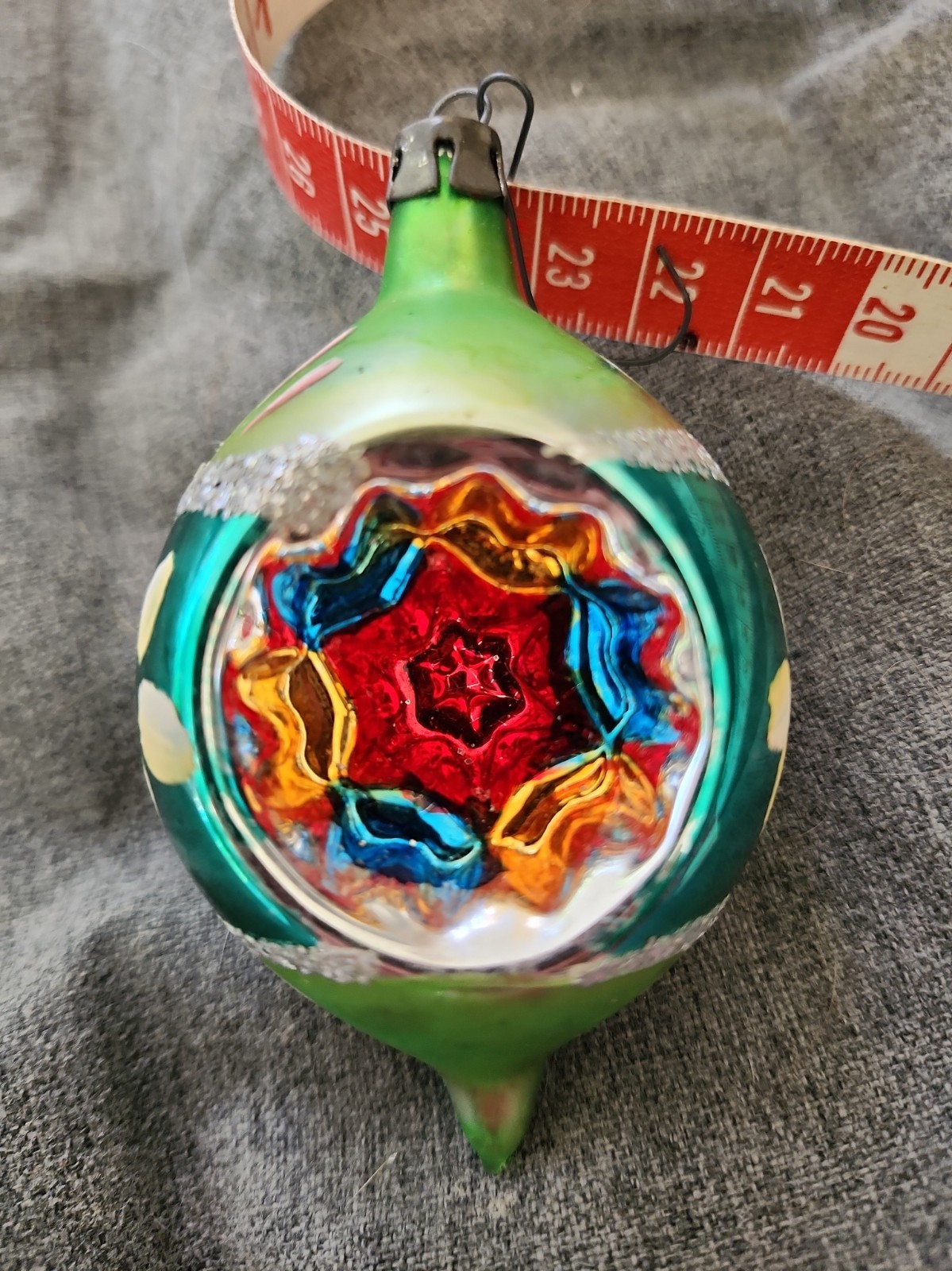 Vintage Large Teardrop Indent Glass Christmas Ornament  1960’s 3.75 Inch 2 In 