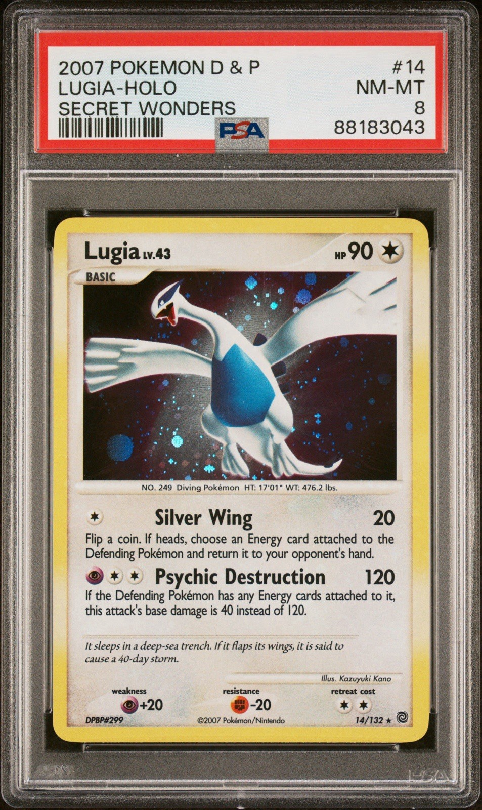 Secret Wonders Lugia Holo 14/132 PSA 8 Full Holo bleed 2 Swirls