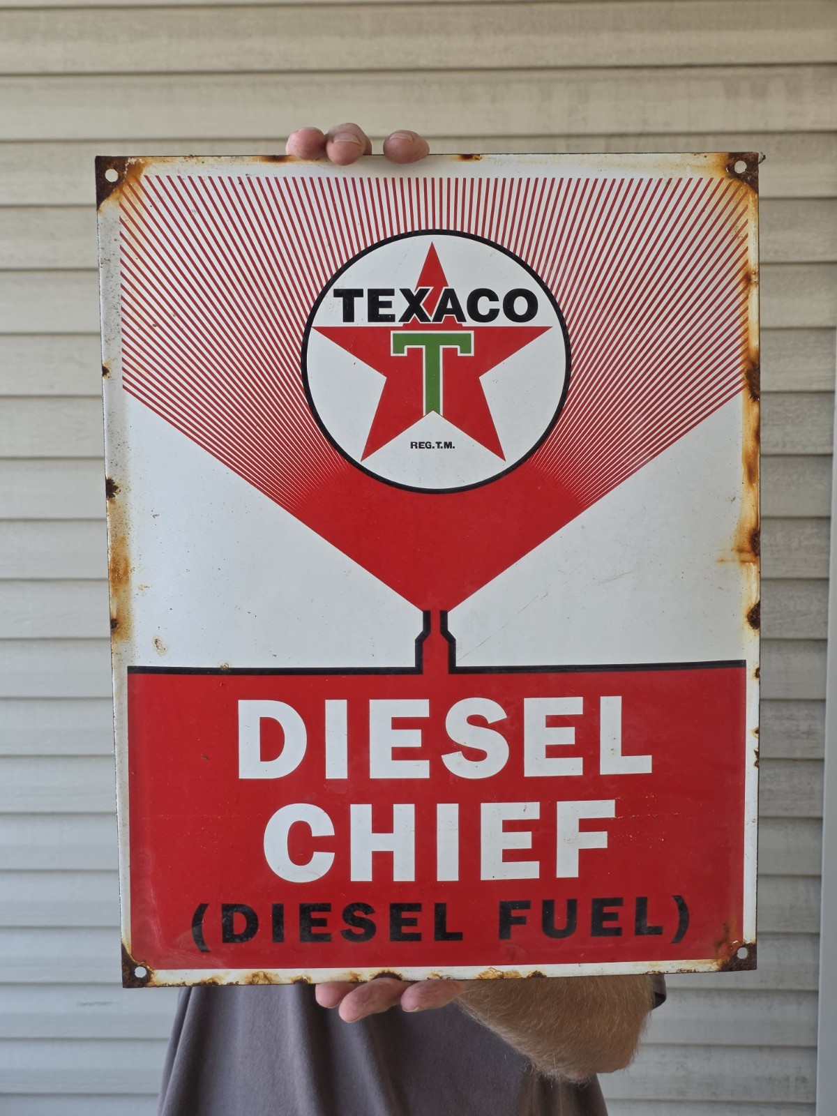 VINTAGE OLD TEXACO DIESEL CHIEF PORCELAIN GAS STATION PUMP SIGN 12.7