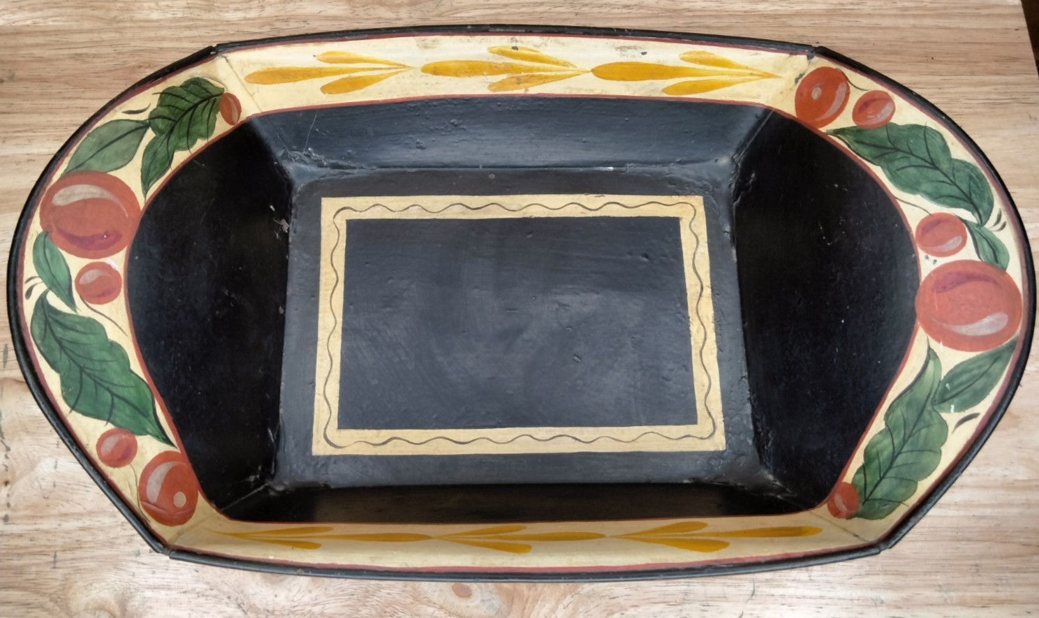 Antique Black Toleware Tray Hand Painted Fruit Vintage Estate Decor Antique Black Toleware Tray Hand Painted Fruit Vintage Estate Decor