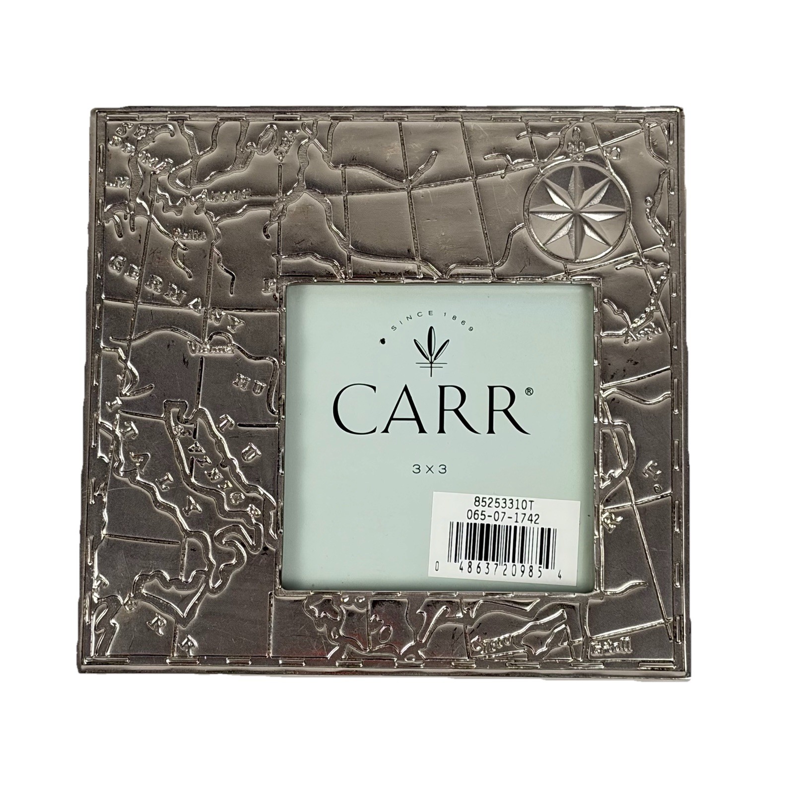 Carr Picture Frame Silver Tone Engraved Map Europe 5.25\