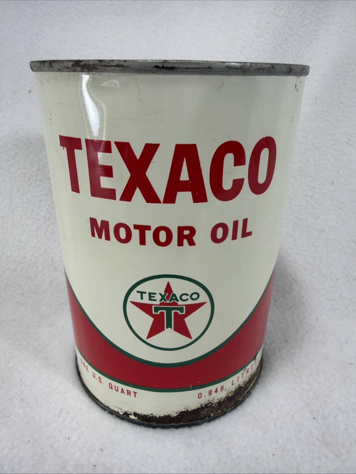 Vintage 1966 Texaco 10W Motor Oil Full One Quart Metal Can