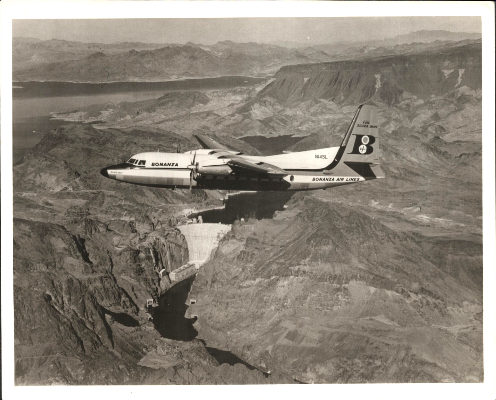 1963 BONANZA AIR LINES F-27A vintage 8x10 airplane photo FLYING OVER HOOVER DAM 1963 BONANZA AIR LINES F-27A vintage 8x10 airplane photo FLYING OVER HOOVER DAM