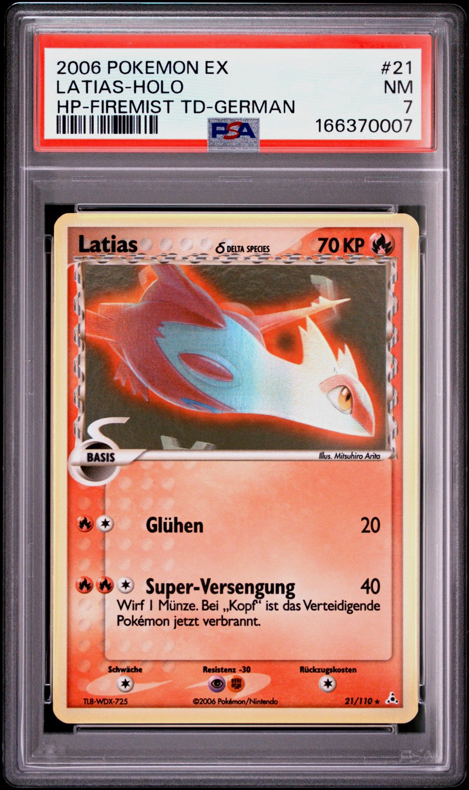 POP 1 PSA 7 Latias Ex Delta Species 21/110 Holo German/Deutsch Pokemon Near Mint POP 1 PSA 7 Latias Ex Delta Species 21/110 Holo German/Deutsch Pokemon Near Mint