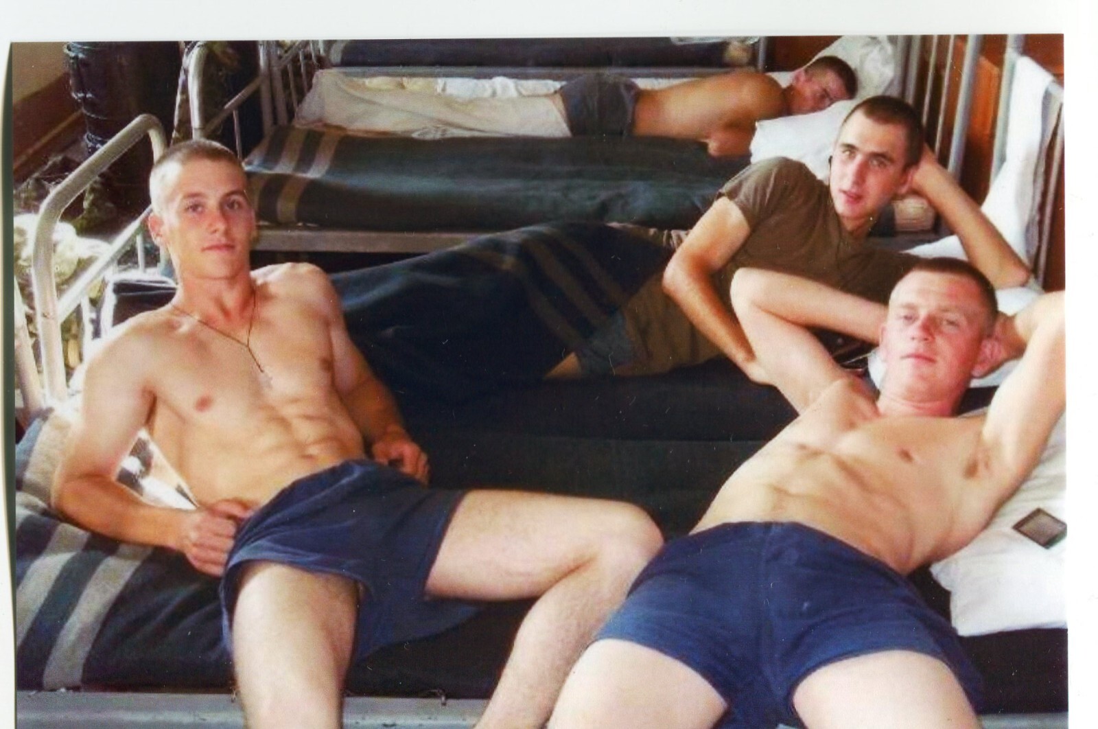 REPRINT 2000\'s Shirtless Handsome young man gay russian Soldiers vtg photo