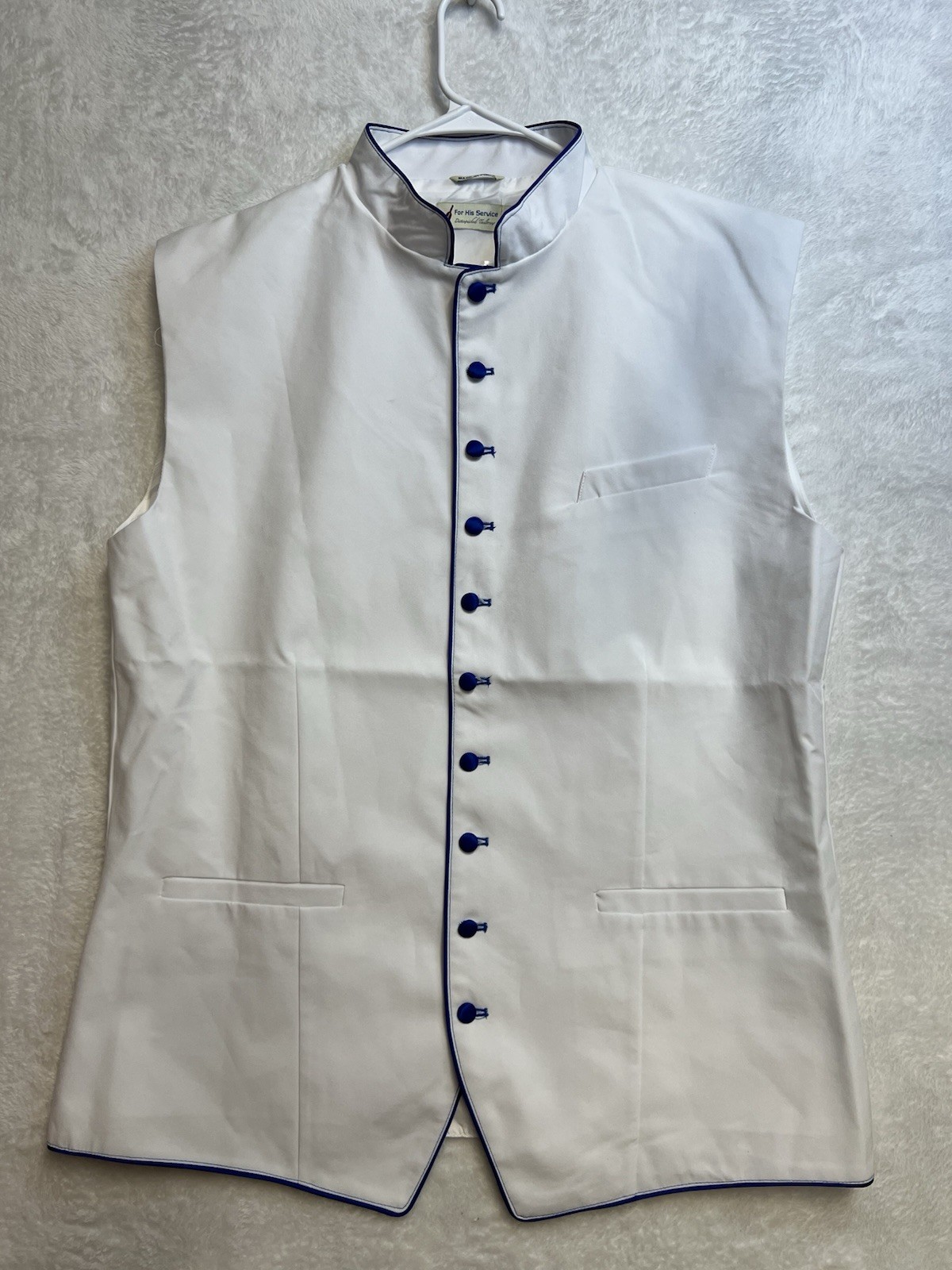 For His Service Men\'s Clergy Vest NB4 White Royal Blue Pastor Minister NWT