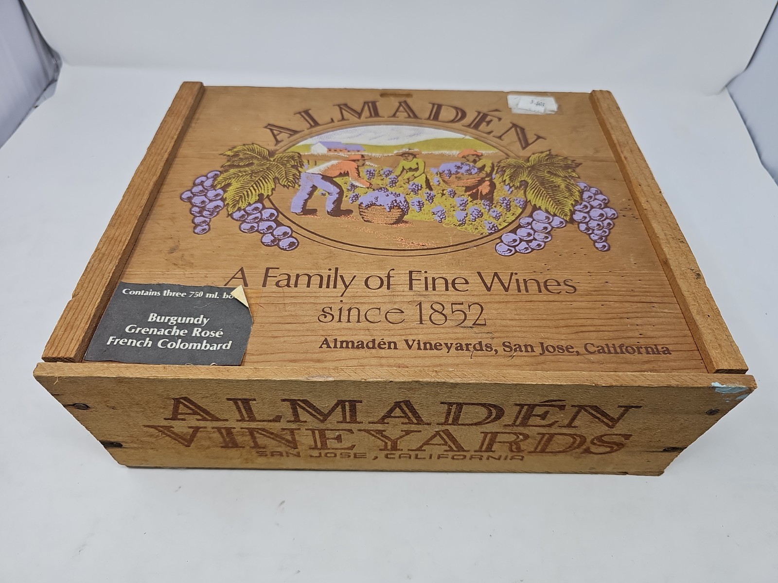 Vintage Almaden Vineyards Wooden Wine Crate Box Rope Handle B11