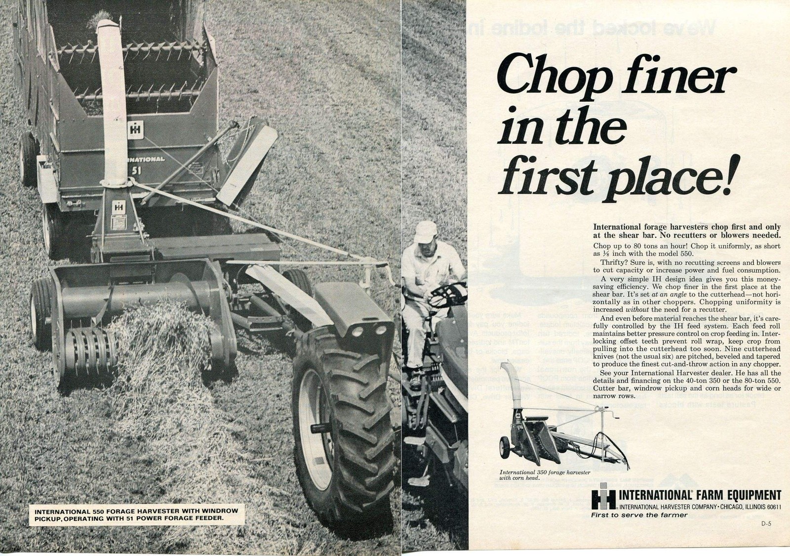 1970 2pg Print Ad of International Harvester Tractor IH 550 350 Forage Harvester