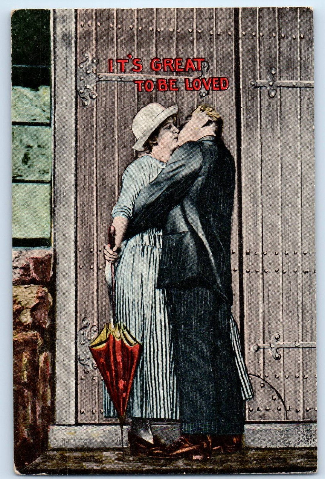 c1910's Romance Couple Kissing It's Great To Be Loved Unposted Antique Postcard