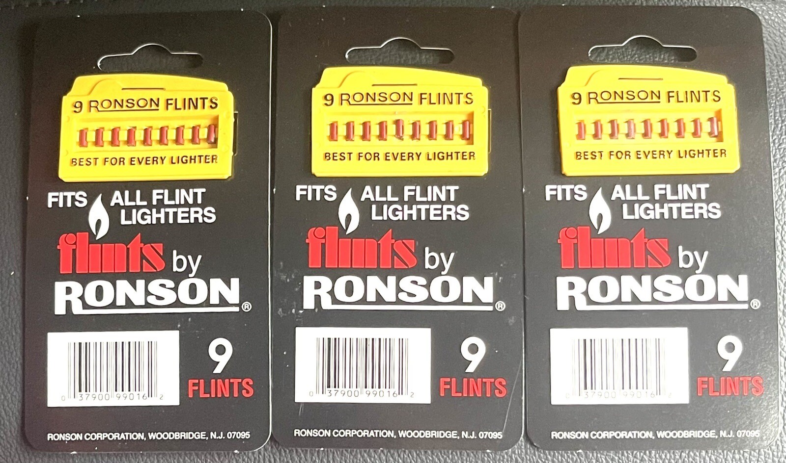 LIGHTER FLINTS, 3 pack of 9 Flints Per Card = 27 Total, New Old Stock, By Ronson LIGHTER FLINTS, 3 pack of 9 Flints Per Card = 27 Total, New Old Stock, By Ronson