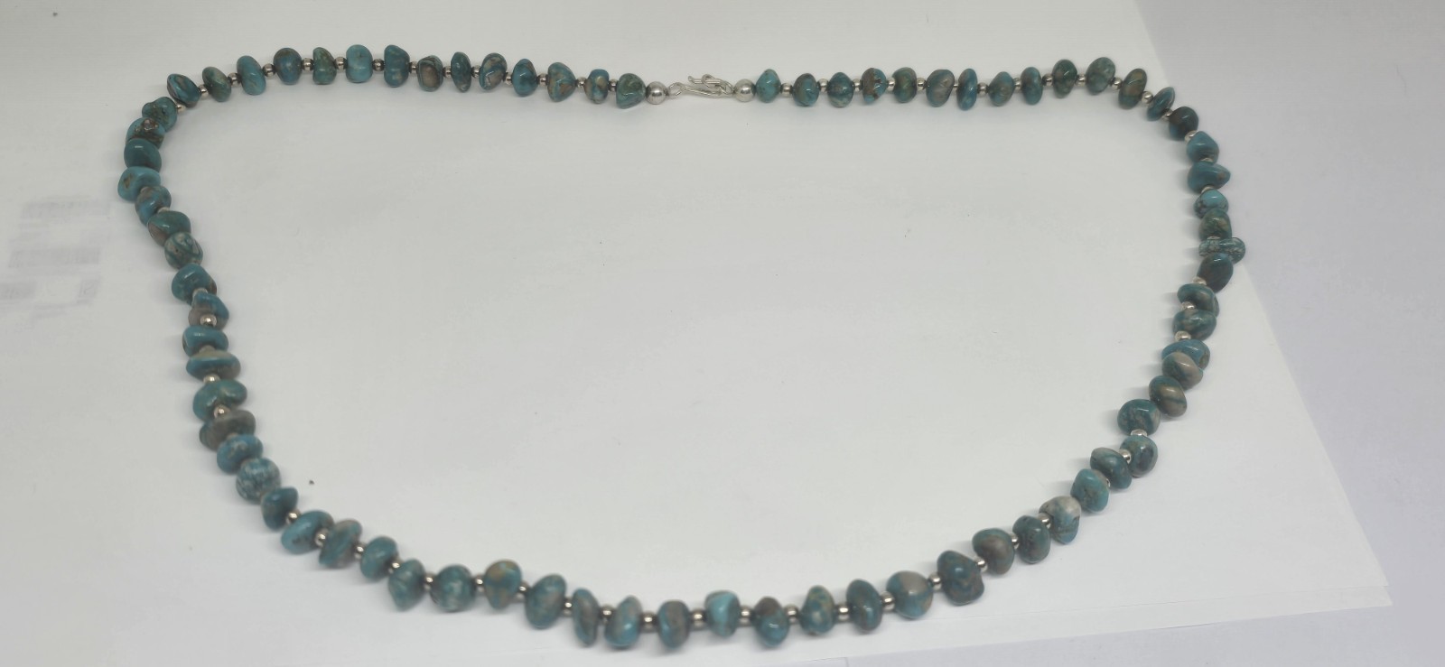 VINTAGE NAVAJO TURQUOISE NUGGET /.925 SILVER BEAD SHAMAM STYLE NECKLACE - VINTAGE NAVAJO TURQUOISE NUGGET /.925 SILVER BEAD SHAMAM STYLE NECKLACE -