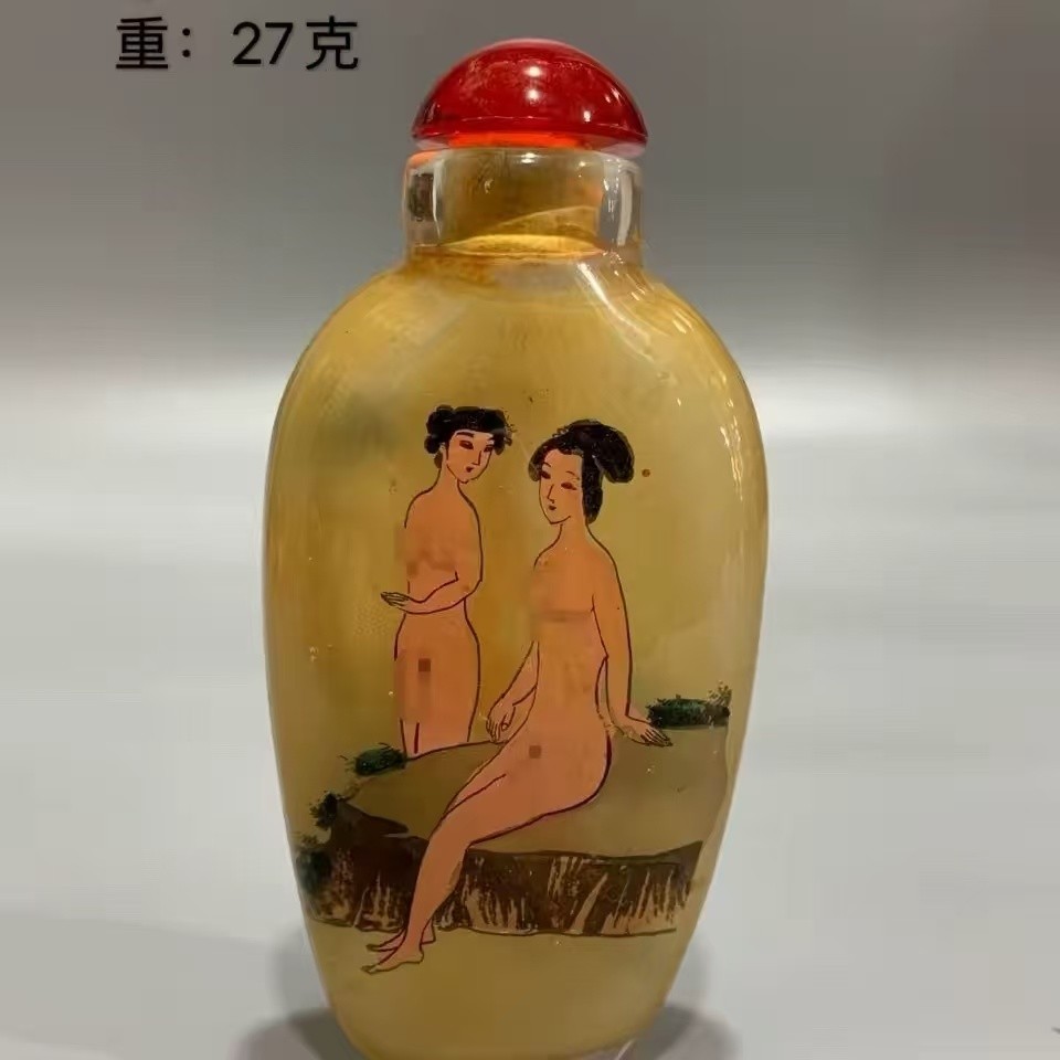 Antique Glass Inner Painted Snuff Bottle, Classical Beauty Painting Antique Glass Inner Painted Snuff Bottle, Classical Beauty Painting