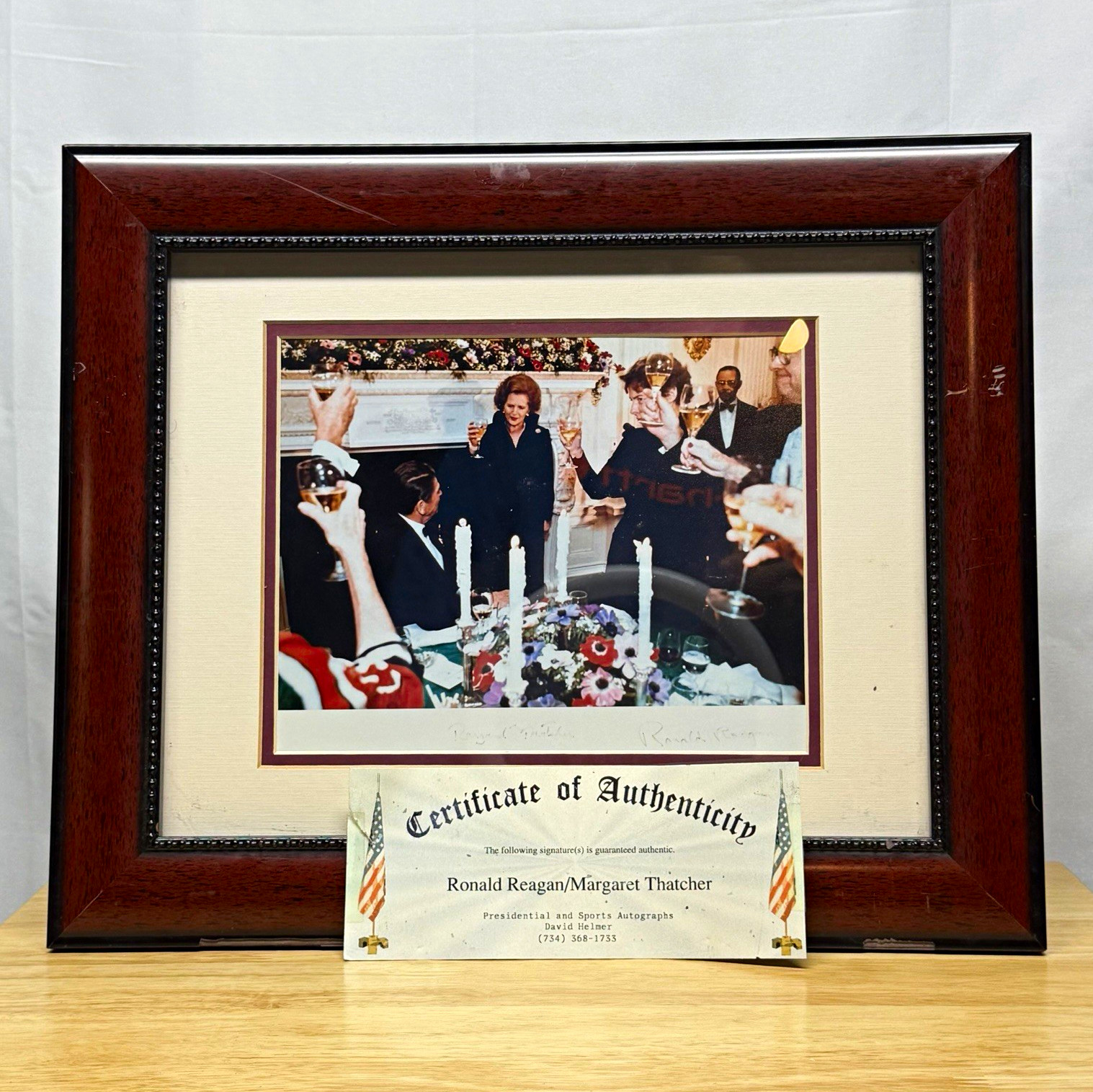 Ronald Reagan Margaret Thatcher Signed Photo Framed COA Political Memorabilia