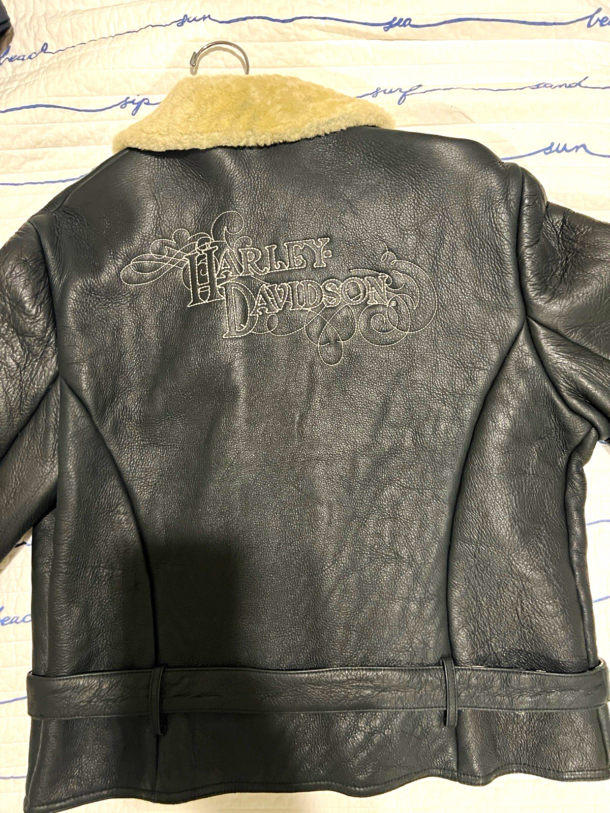 Harley-Davidson Black Leather Shearling Lined Belted Zip-Up Jacket XL