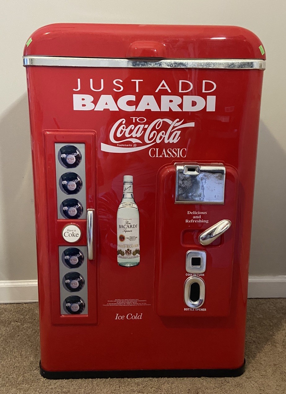 Vintage Coca-Cola & Bacardi Promotional Ice Cooler – Retro Drink Machine Style