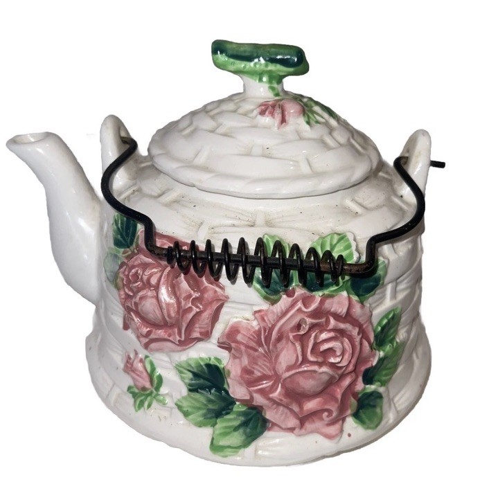 Vtg fun Rubens Originals Teapot Los Angeles/Japan, #2153, Basketweave Pink Roses Vtg fun Rubens Originals Teapot Los Angeles/Japan, #2153, Basketweave Pink Roses