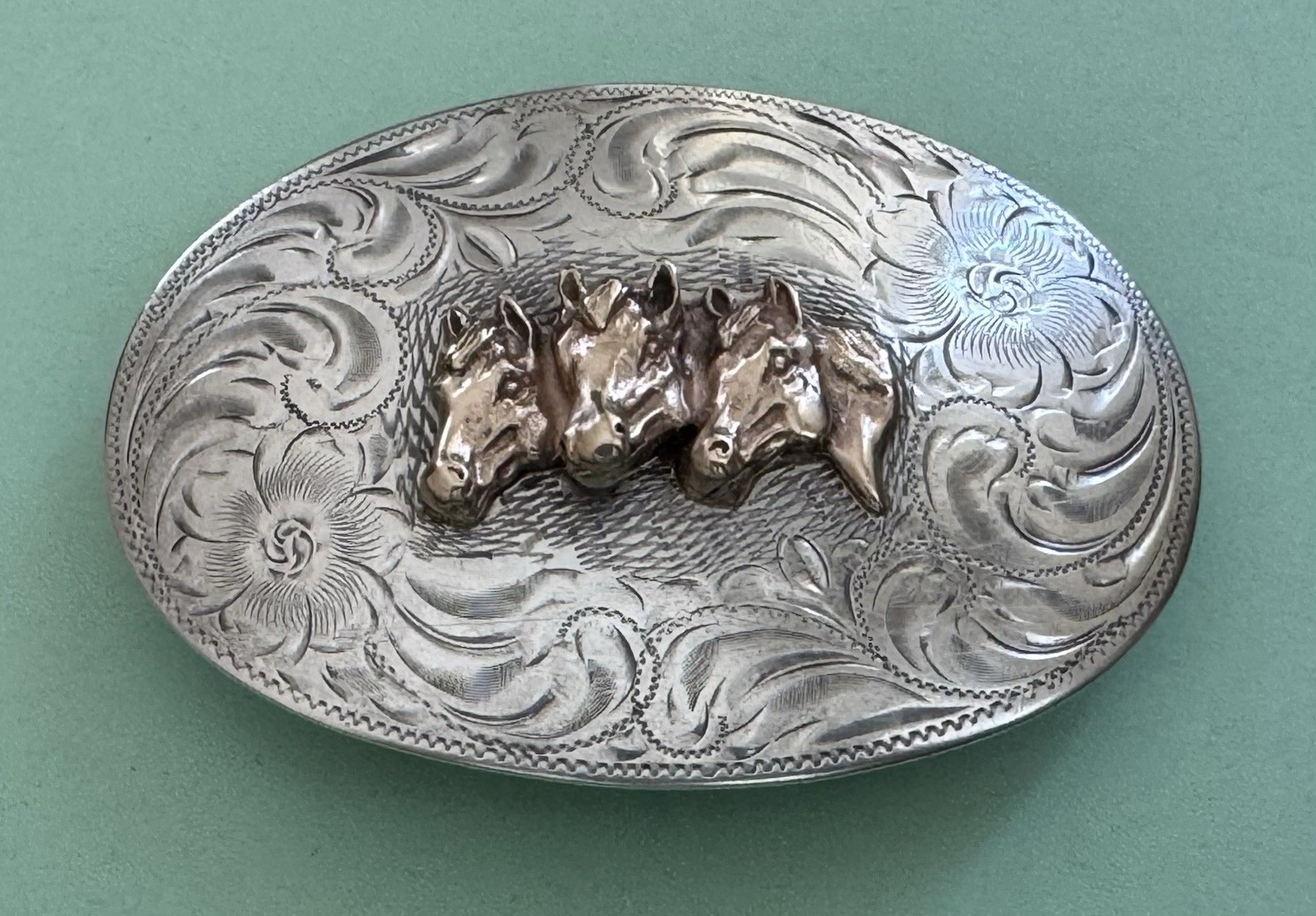 Vintage Rare Diablo Sterling Silver 8 Triple Horse Head Trophy Belt Buckle