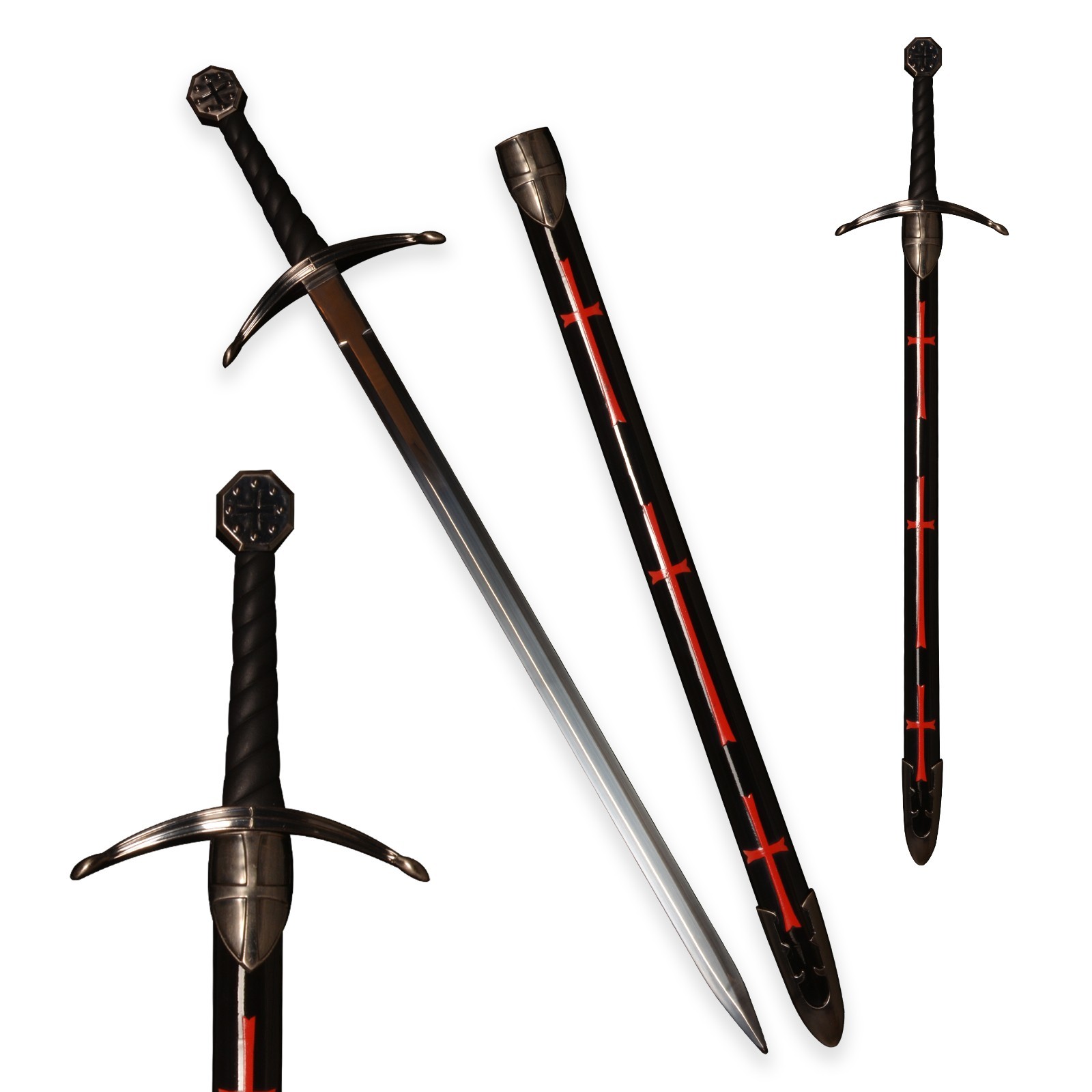 Crested Templar Crusader Longsword, handcrafted sword with decorative elements Crested Templar Crusader Longsword, handcrafted sword with decorative elements