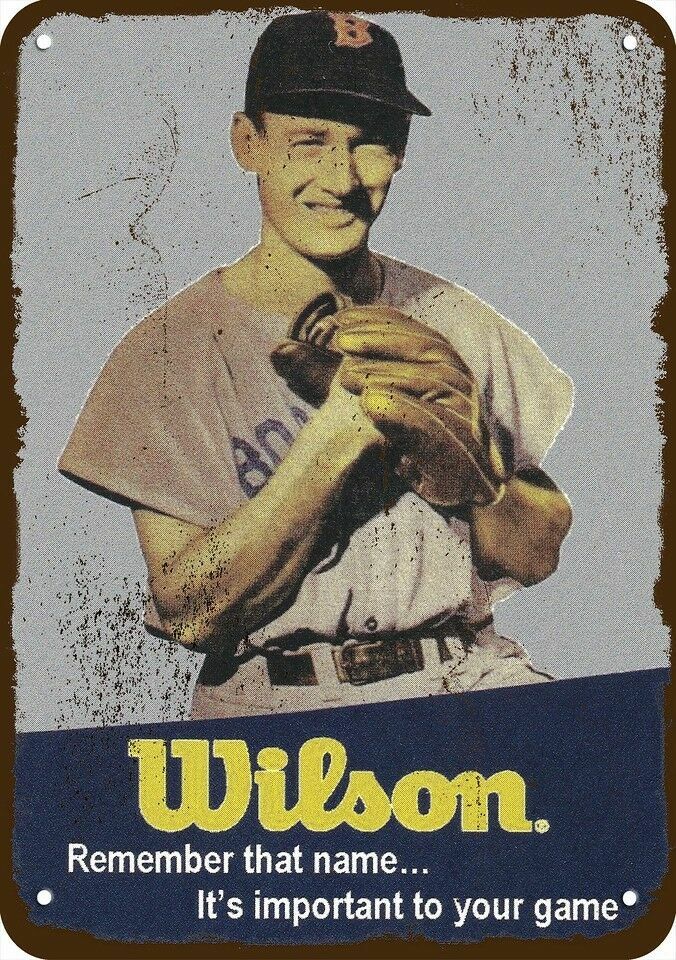 1945 RED SOX TED WILLIAMS & Wilson Sporting Goods DECORATIVE REPLICA METAL SIGN 1945 RED SOX TED WILLIAMS & Wilson Sporting Goods DECORATIVE REPLICA METAL SIGN