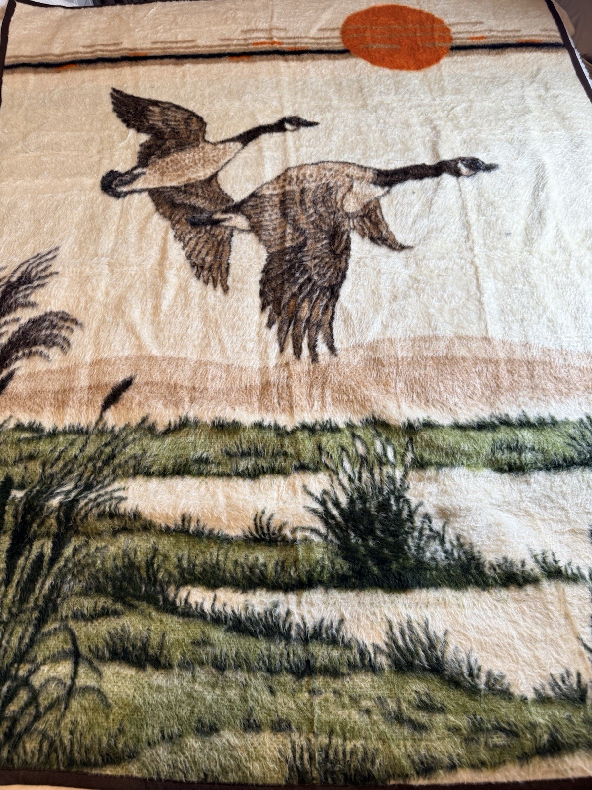 Vintage Biederlack Throw Blanket Reversible Ducks Geese Sunset Camp Retro 72x56 Vintage Biederlack Throw Blanket Reversible Ducks Geese Sunset Camp Retro 72x56