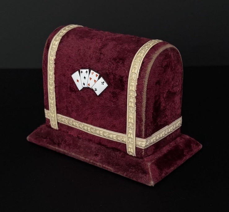 Antique Victorian Era Burgundy Velvet Double Deck Playing Card Box Case
