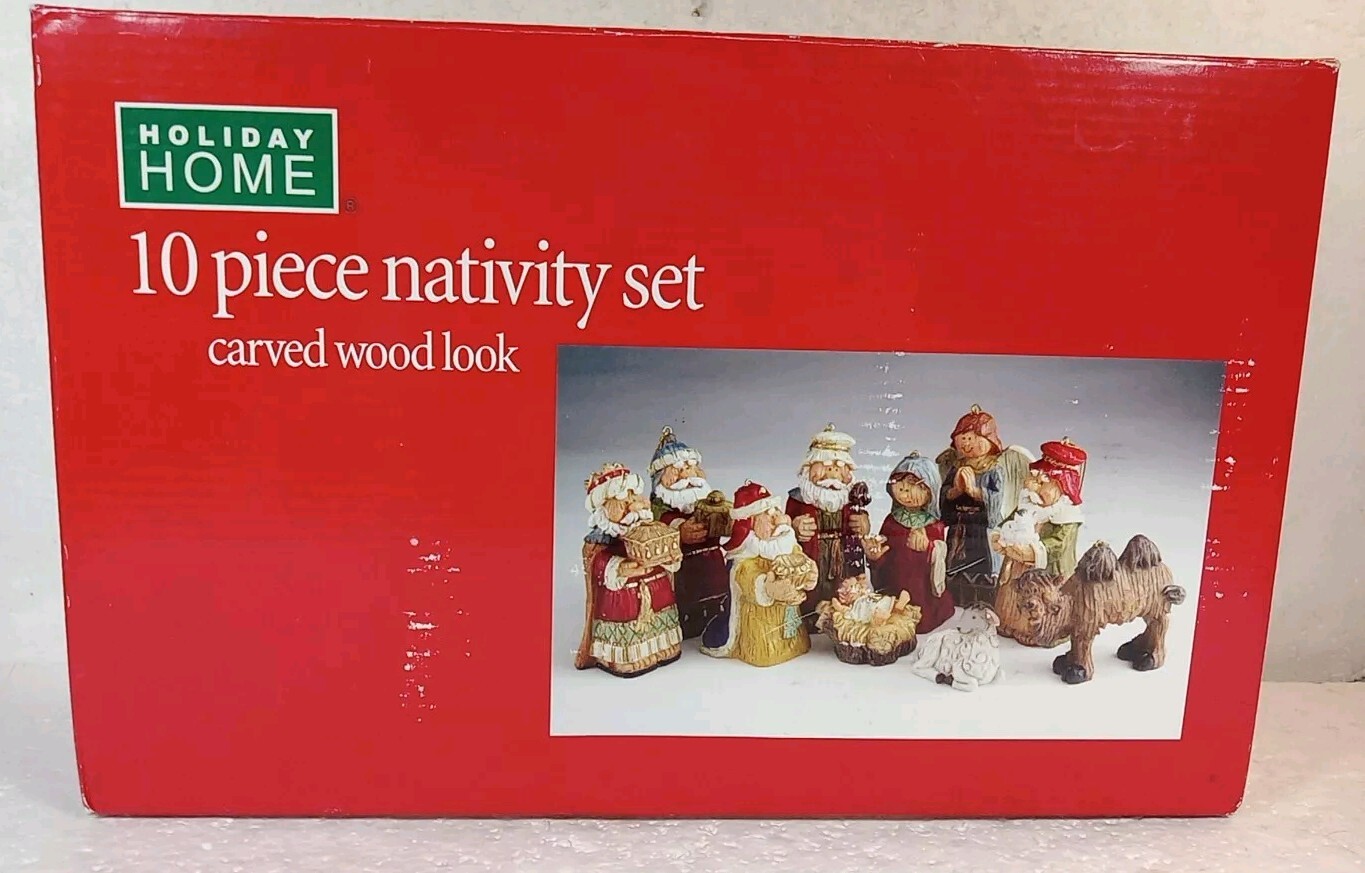Holiday Home 10 Piece Nativity Set Carved Wood Look Holiday Home 10 Piece Nativity Set Carved Wood Look
