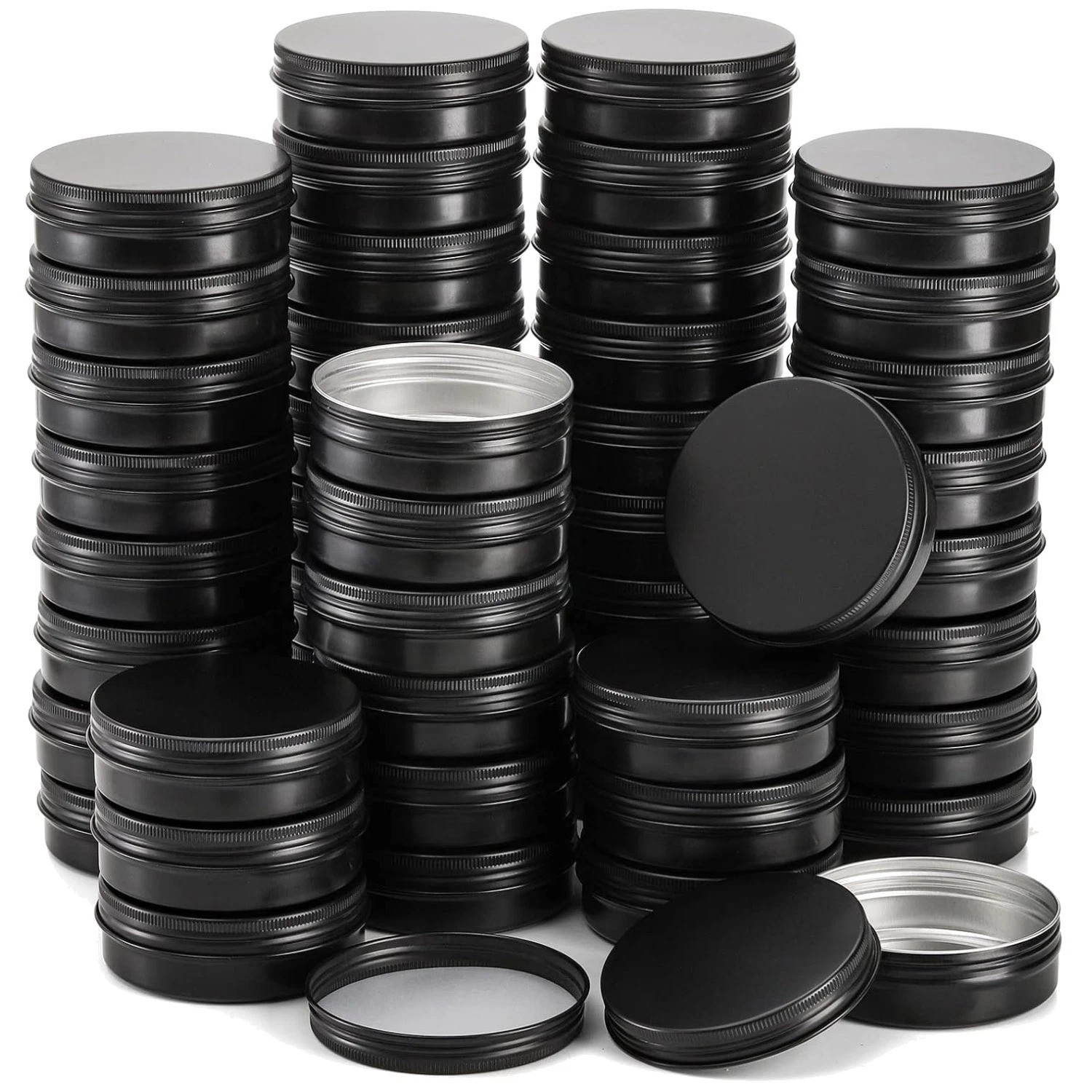 Aluminium Empty Tins 48 Pack - Black Metal Jars