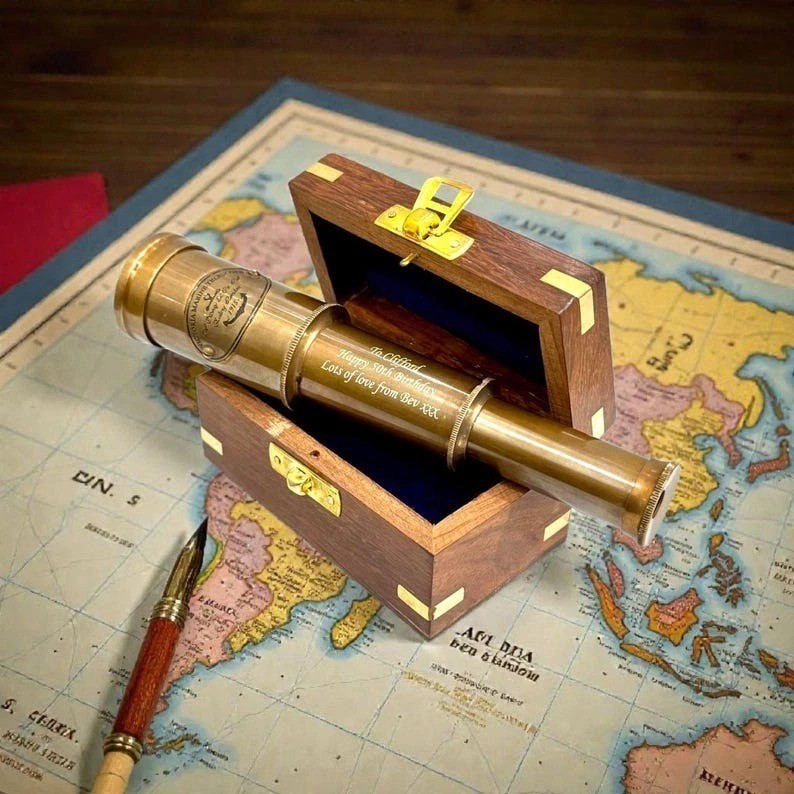 Victorian Brass Telescope with Wooden Box | Nautical Steampunk Decor Vintage Gif