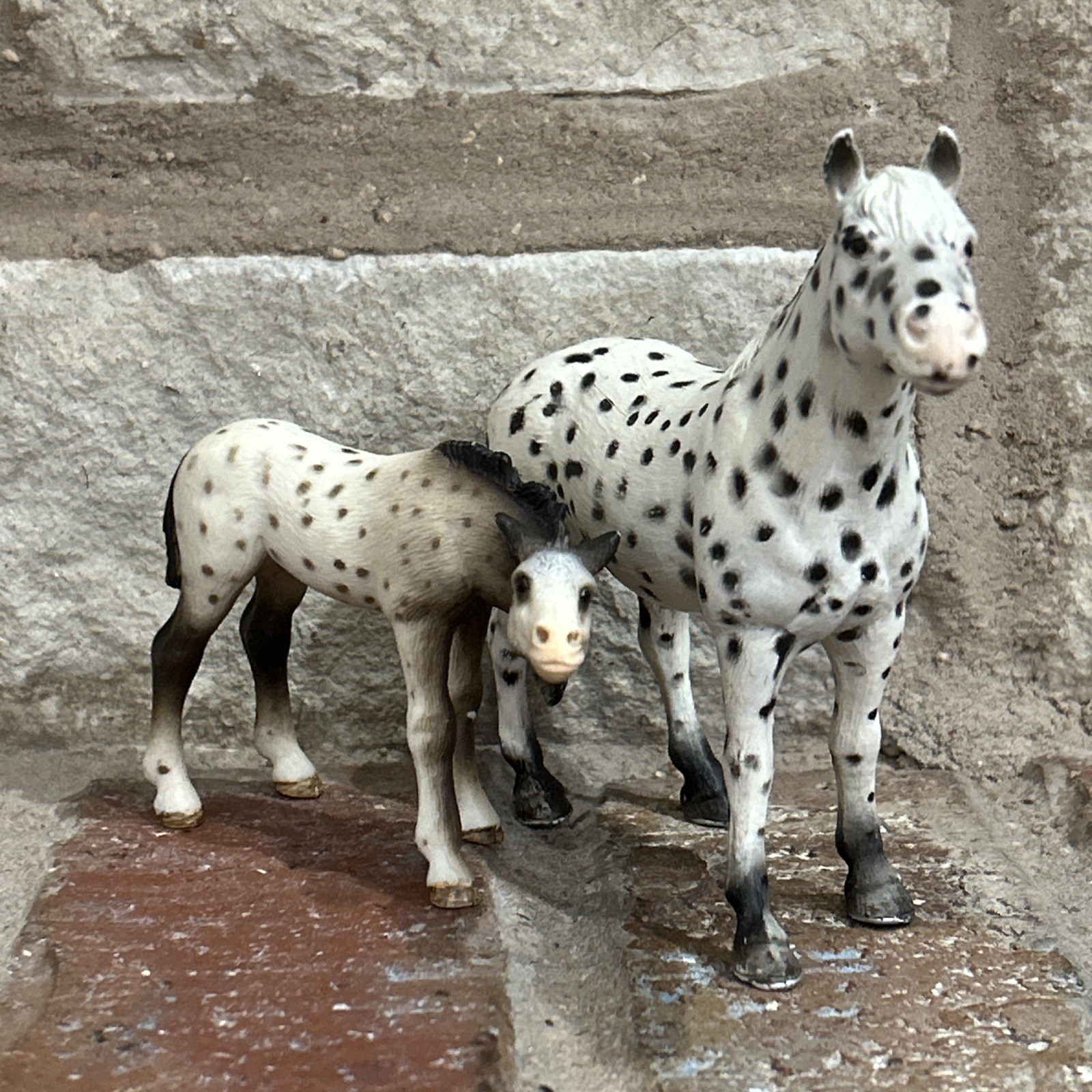 Schleich Retired Knabstrupper Mare (2006) And Foal (2005) Figurines