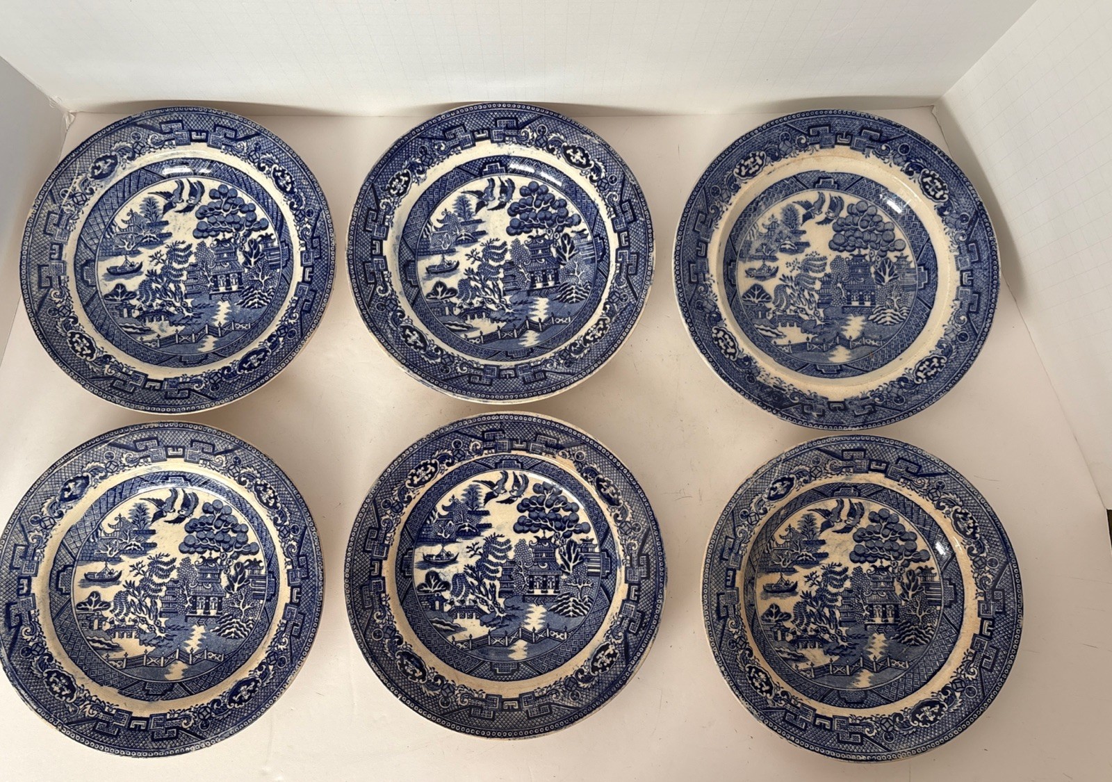 Vintage Blue Willow Plates Set of 6 Blue White Transferware Salad Luncheon