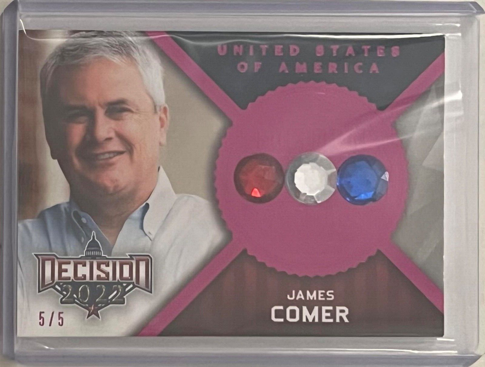 JAMES COMER #/D 5/5 2022 LEAF DECISION POLITICAL GEMS CARD U.S. REPRESENTATIVE