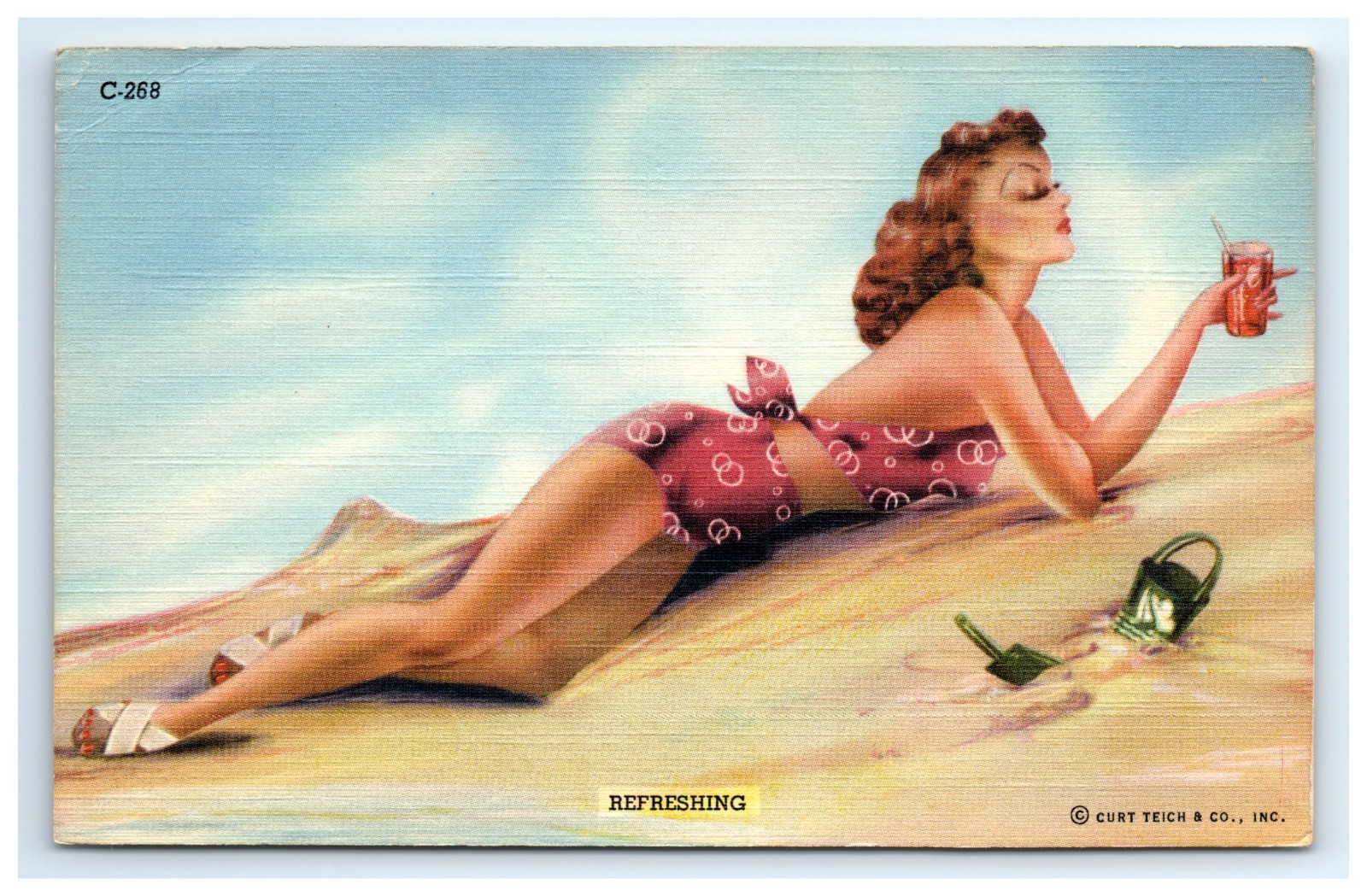 Postcard Refreshing Bikini Pinup Teich Bathing Beauties Series Posted 1942